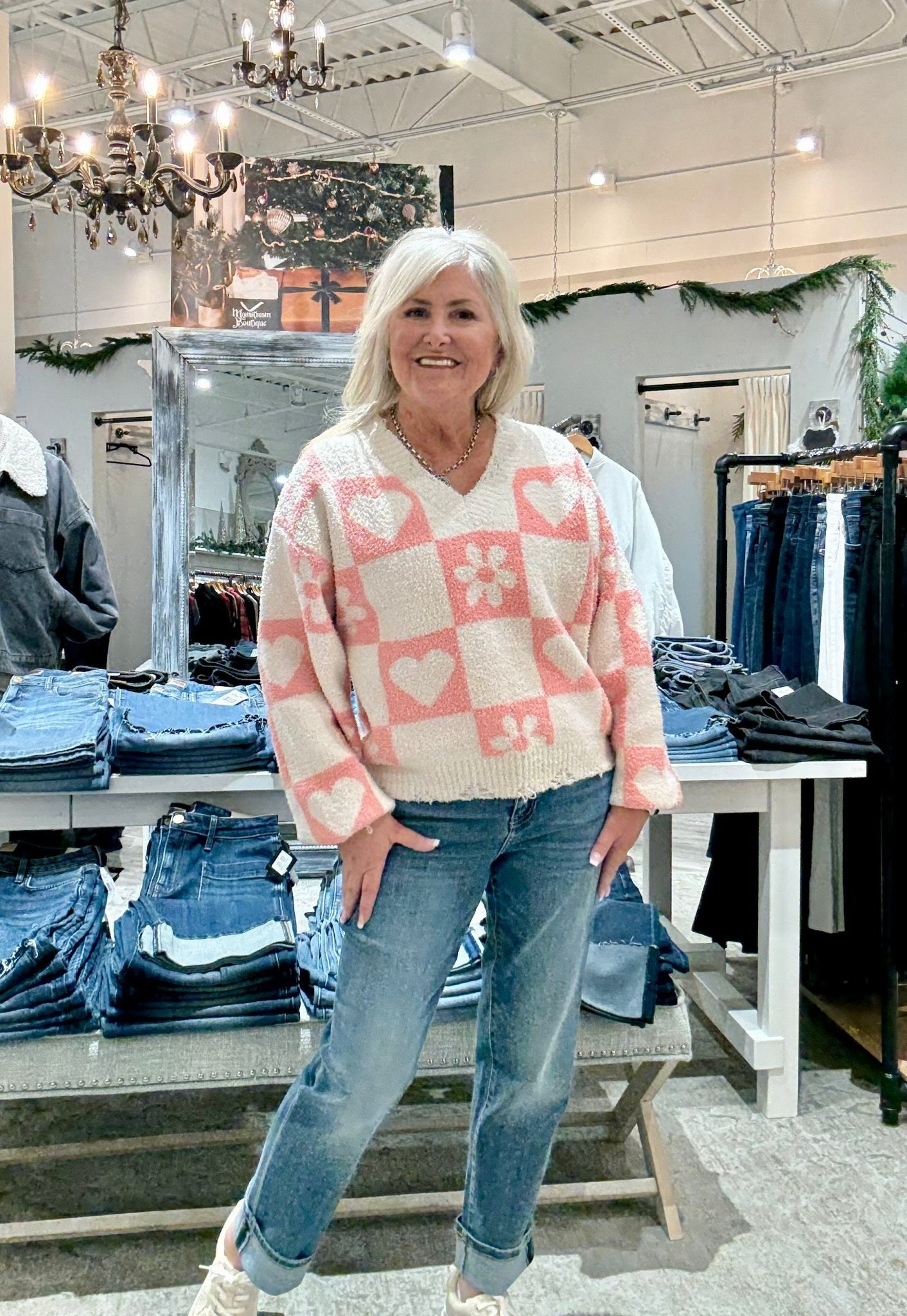 V-Neck Mix Print Sweater