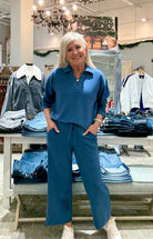 V-Neck Popover with Collar- prussian blue