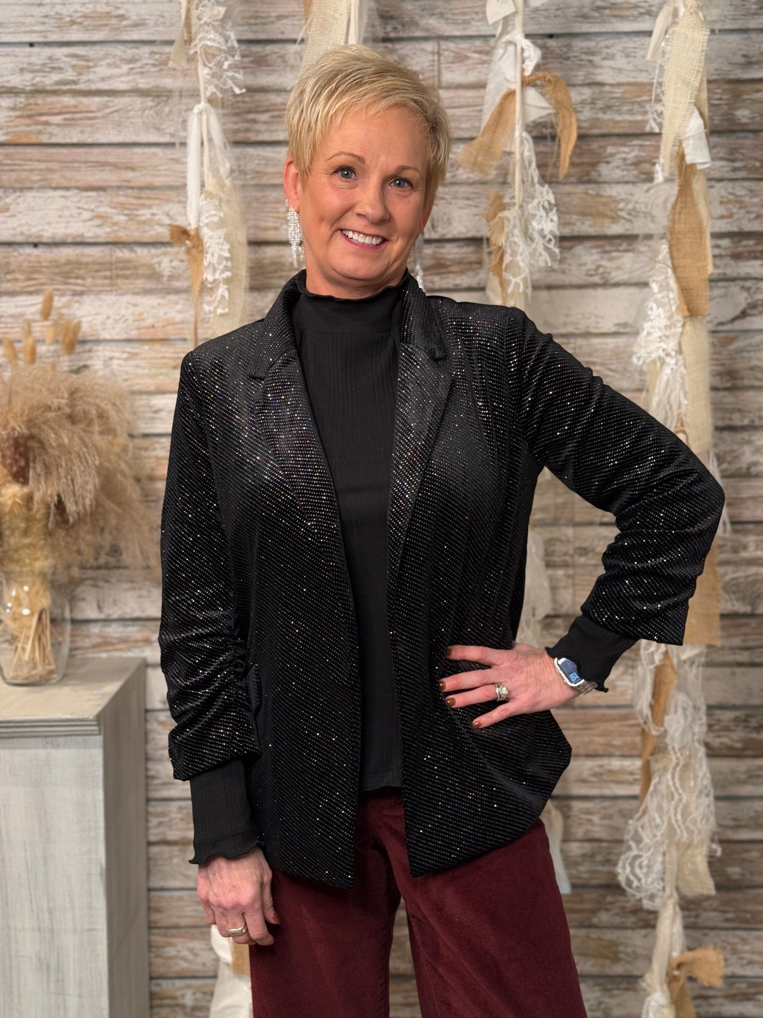Women’s Embellished Velvet Blazer – Multi - Color Sparkle Evening Jacket - Mainstream Boutique