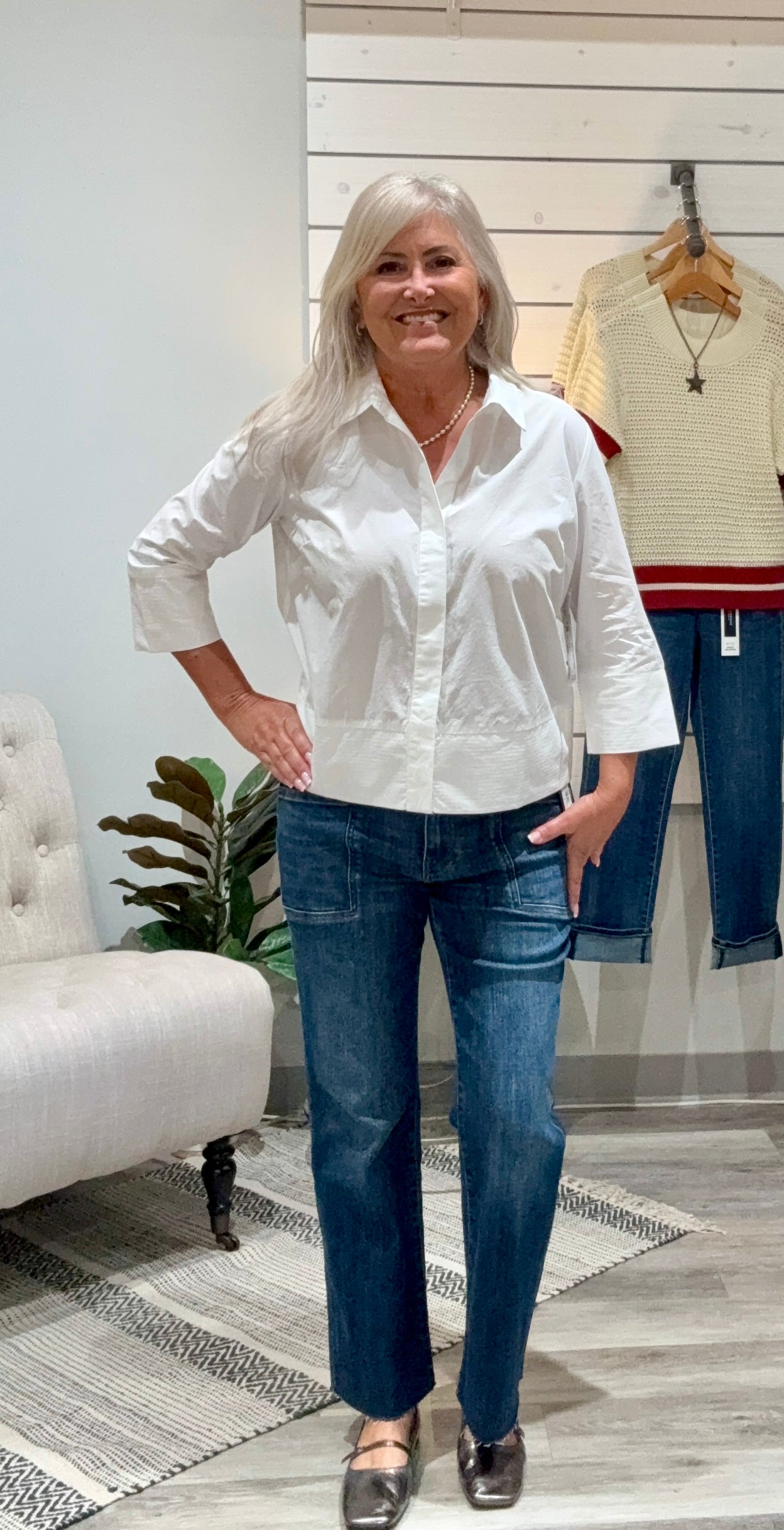 3/4 Sleeve Button Front Shirt