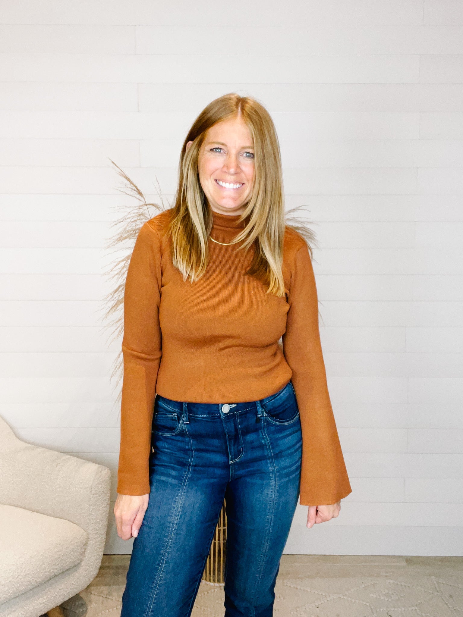 MM Mock Neck Bell Sleeve Sweater - Mainstream Boutique