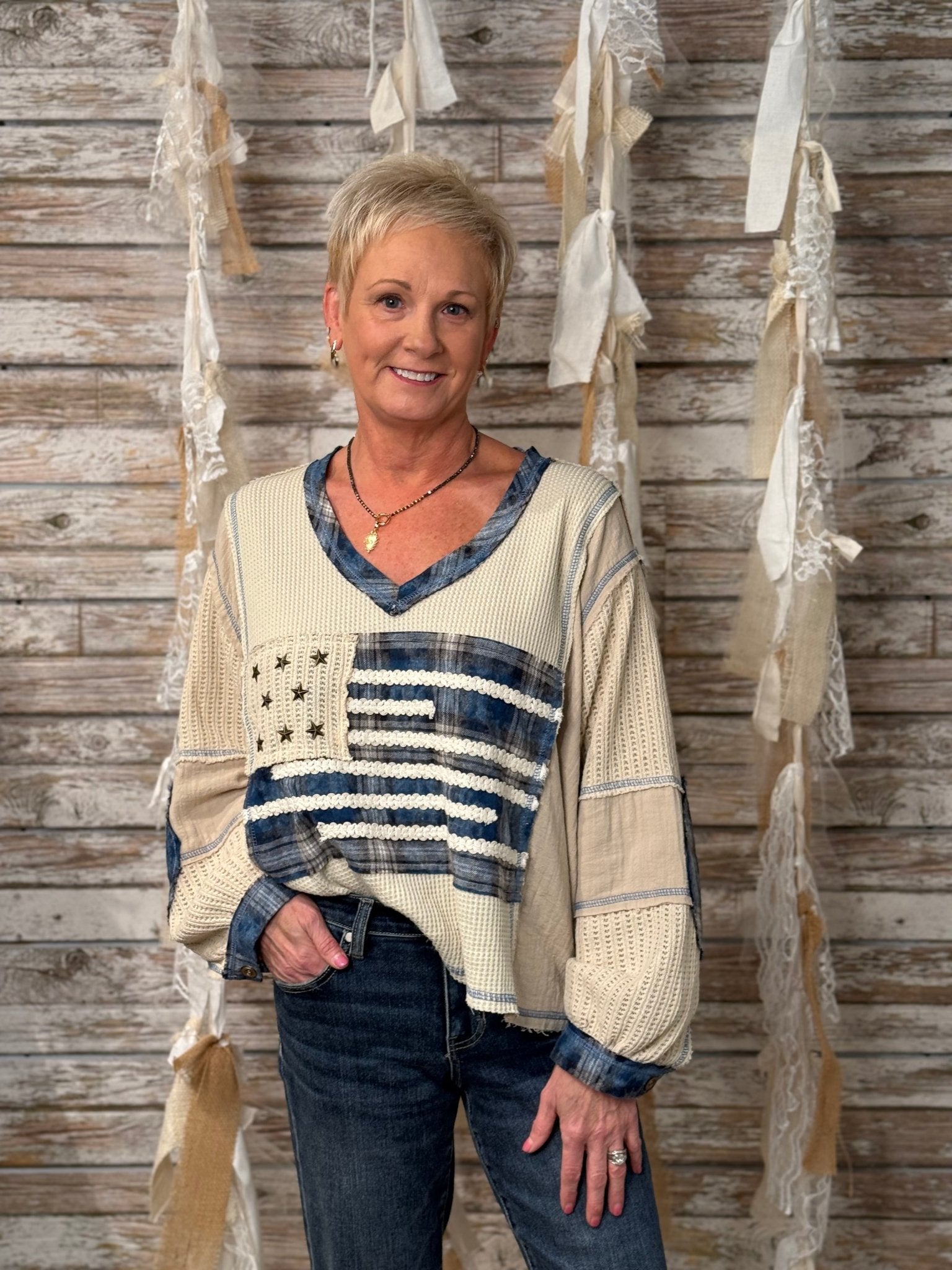 Star - Spangled Patchwork Pullover - Mainstream Boutique