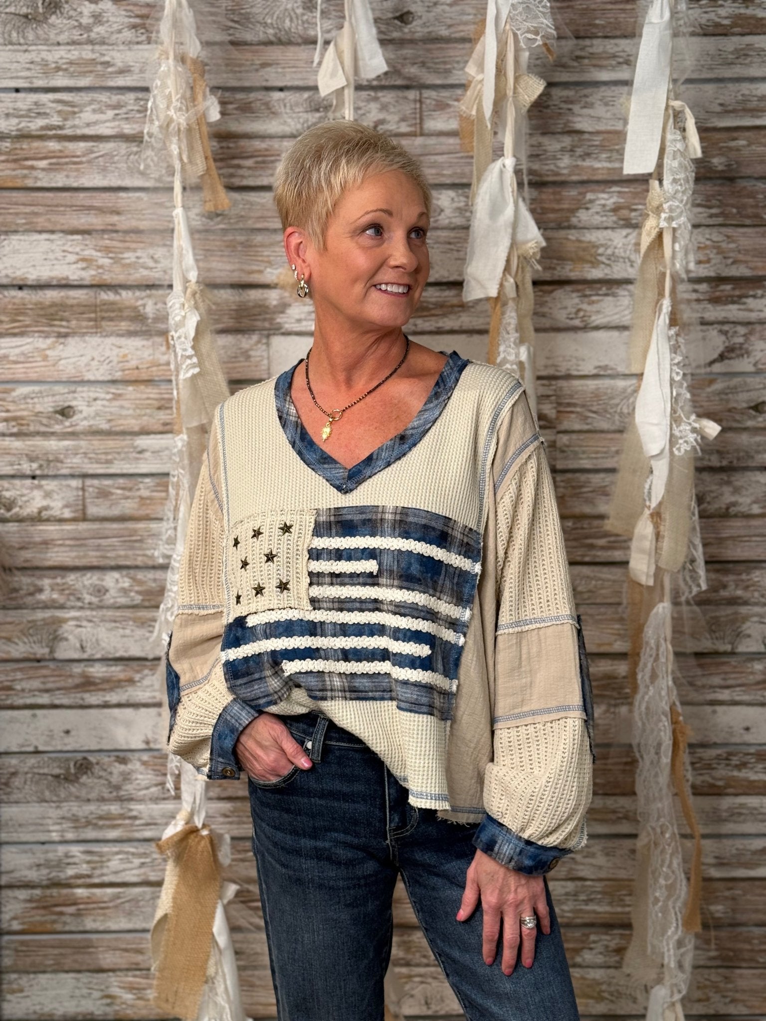 Star - Spangled Patchwork Pullover - Mainstream Boutique