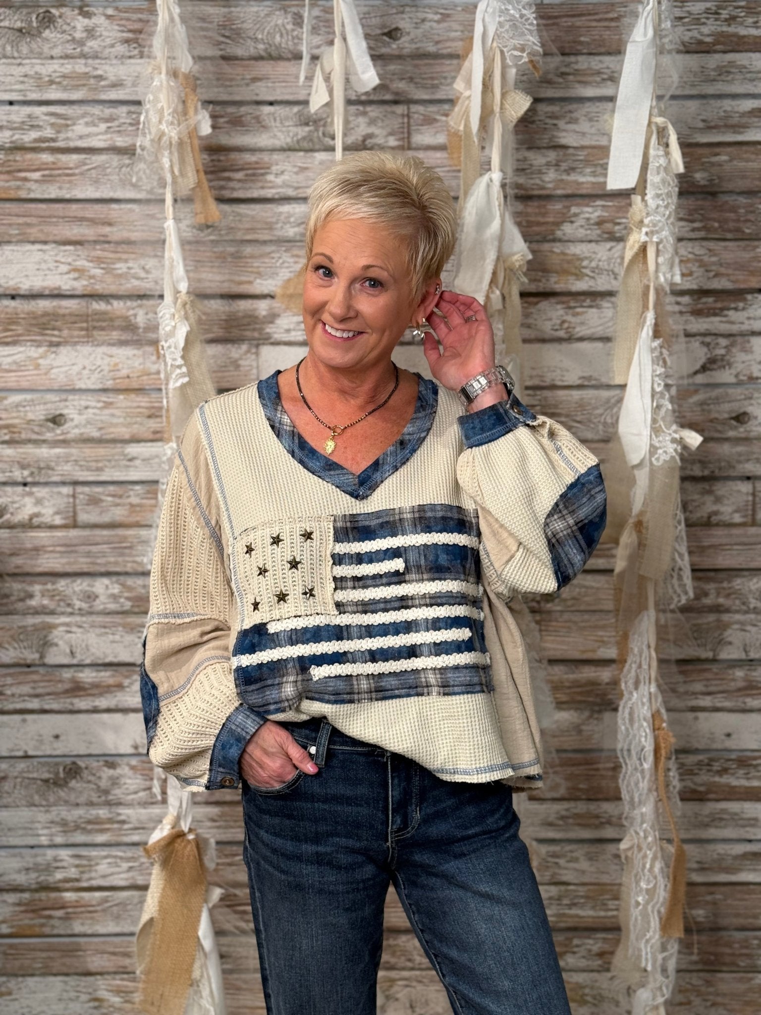 Star - Spangled Patchwork Pullover - Mainstream Boutique