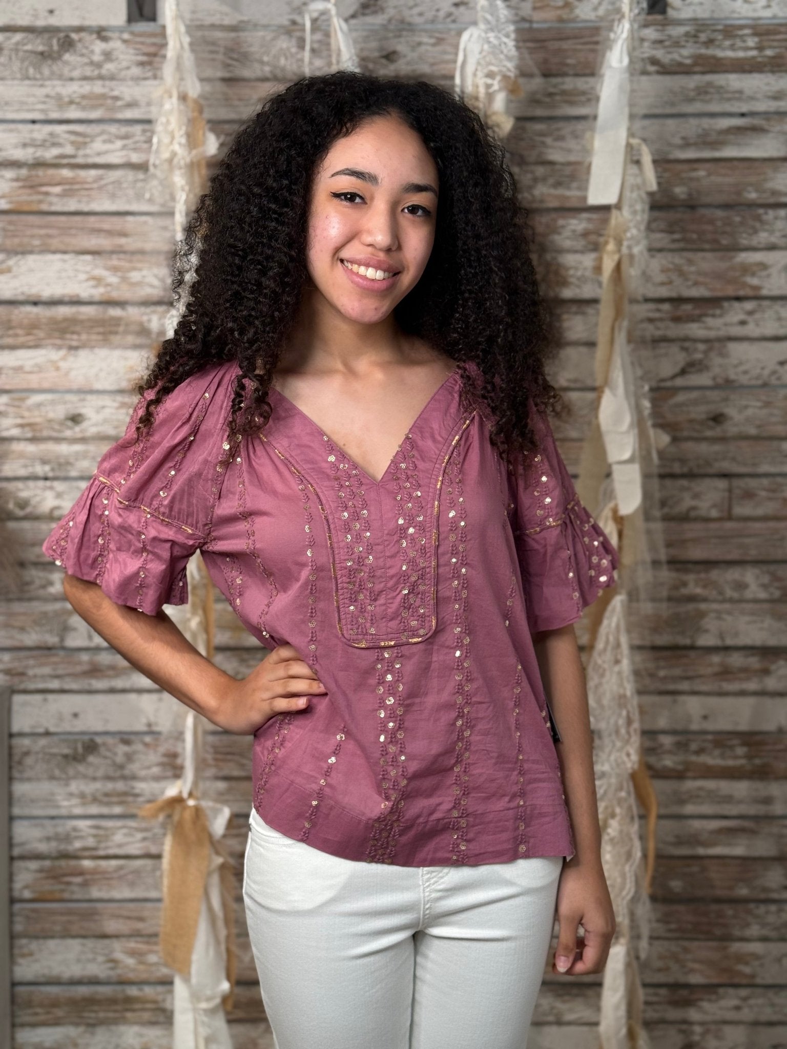 Shine On Embroidered Top - Mainstream Boutique