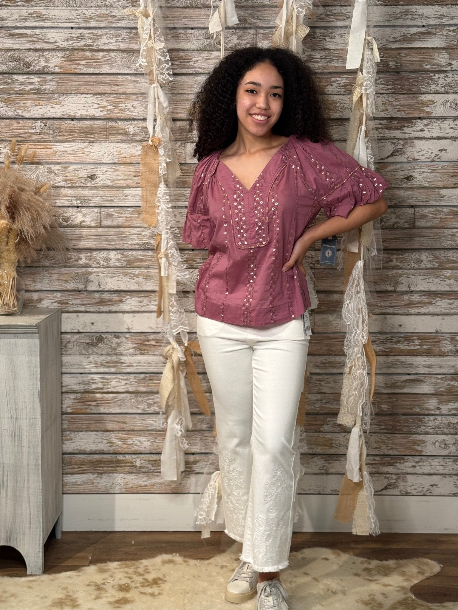 Shine On Embroidered Top - Mainstream Boutique