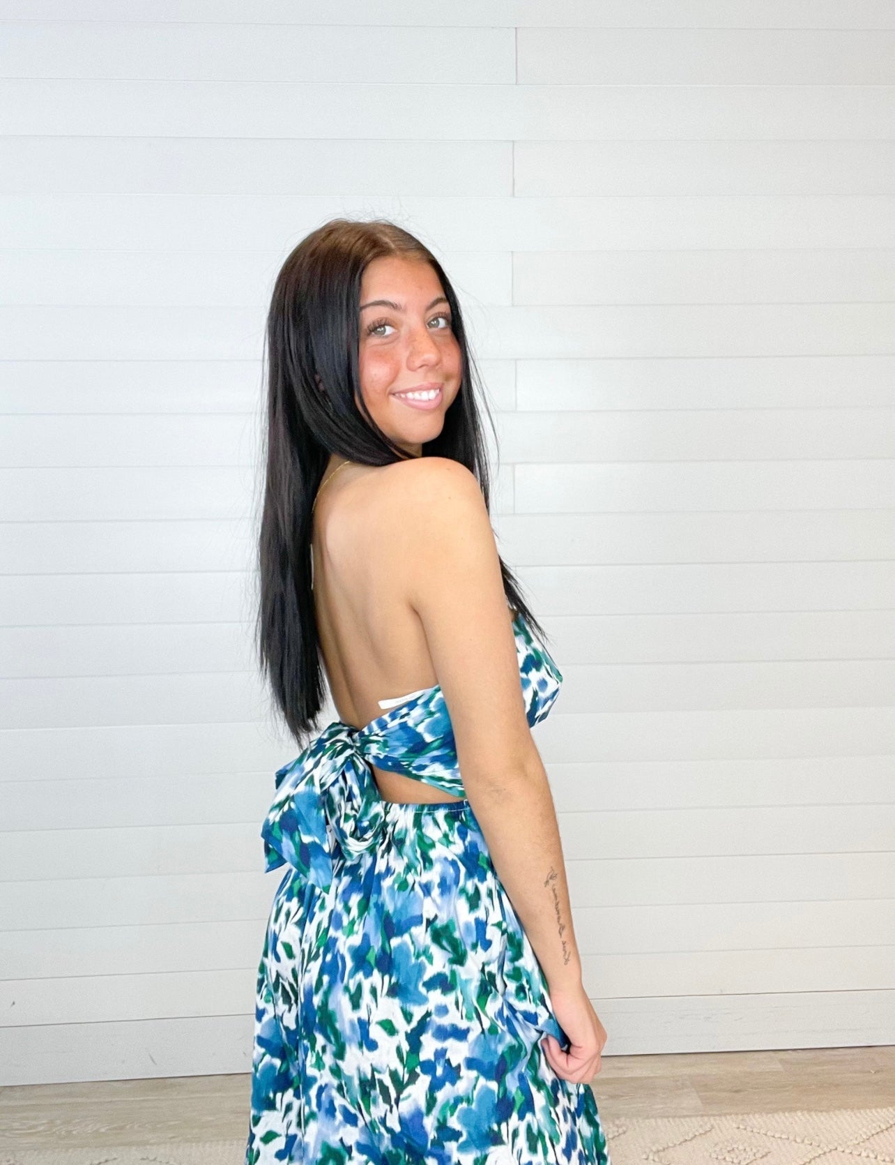 Blurred Ikat Floral Tie - Back Bandeau Jumpsuit - Mainstream Boutique