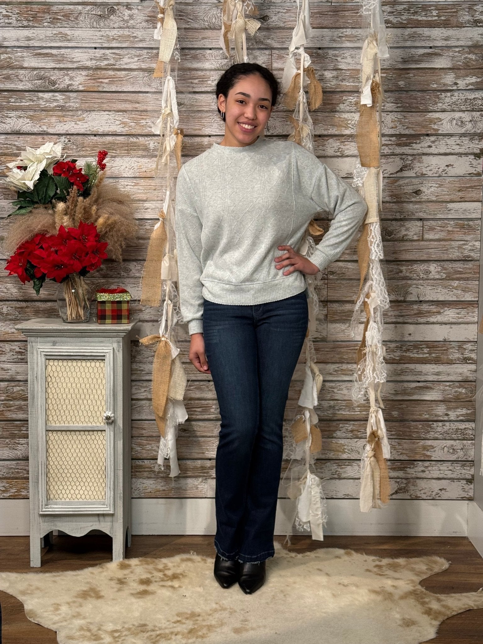 Embroidered Detail Mock Neck Sweater Knit Top - Mainstream Boutique