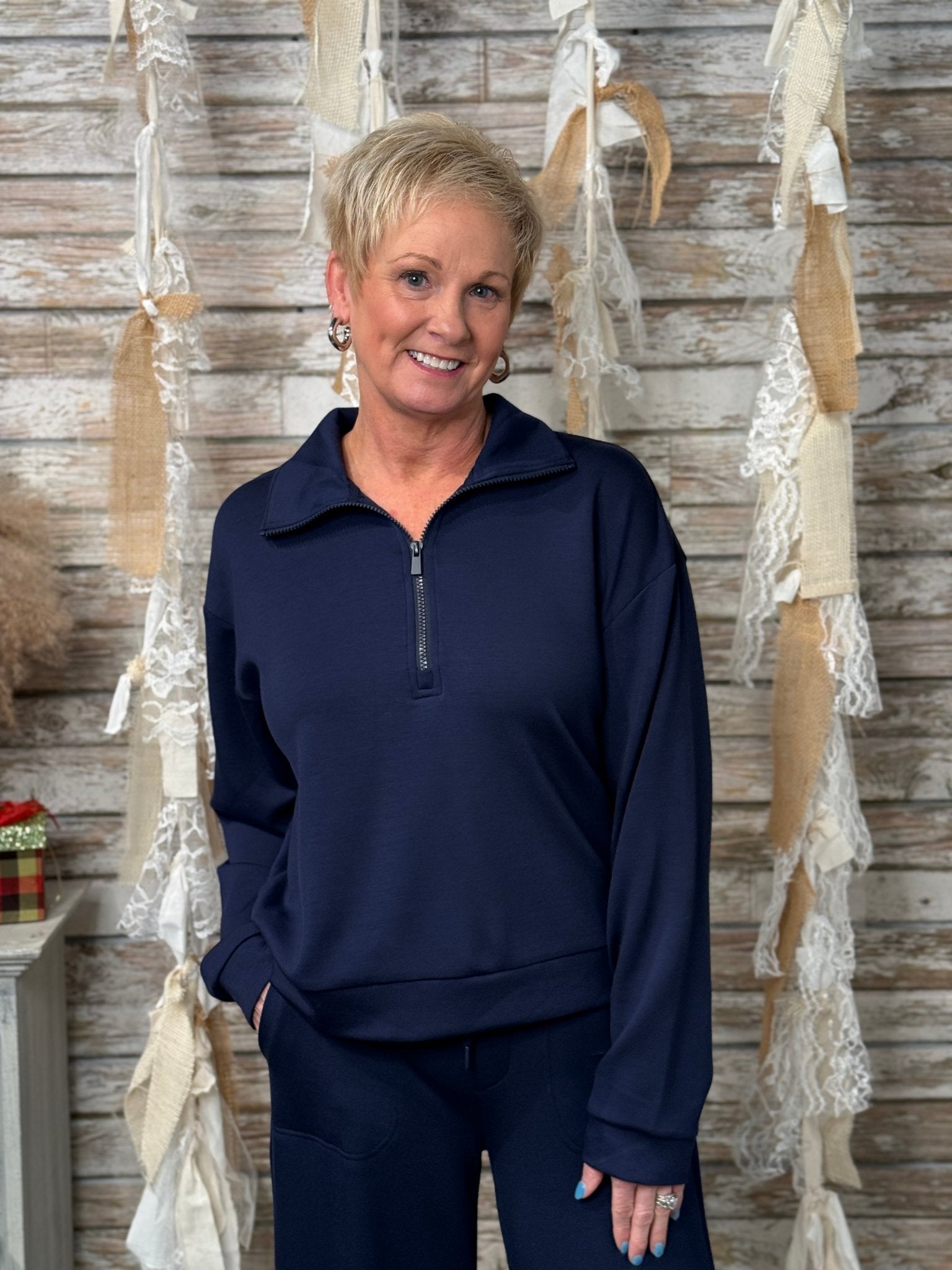 Liverpool Soft Stretch Half - Zip Popover Top - Mainstream Boutique