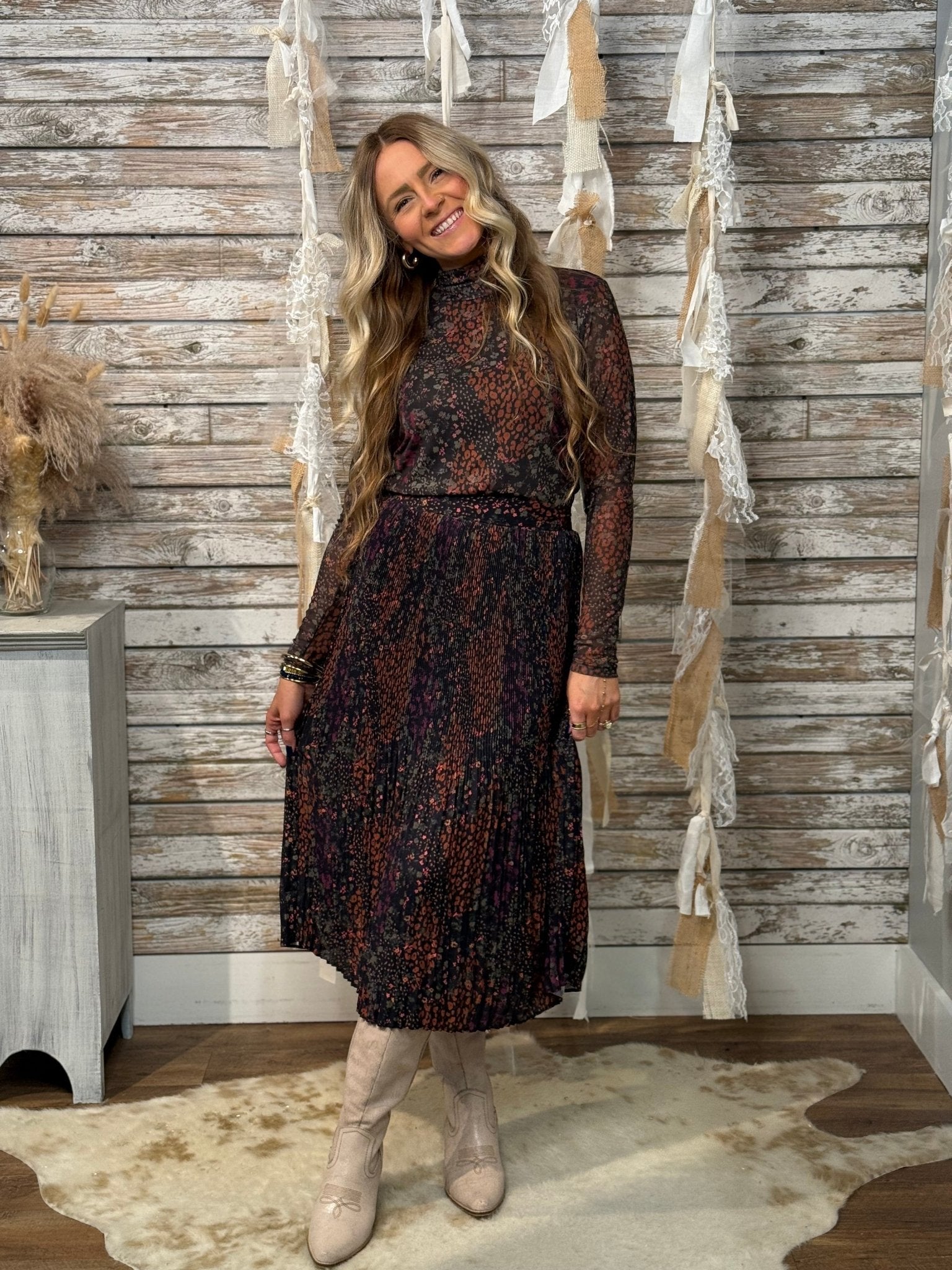Autumn Drift Plissé Skirt - Mainstream Boutique