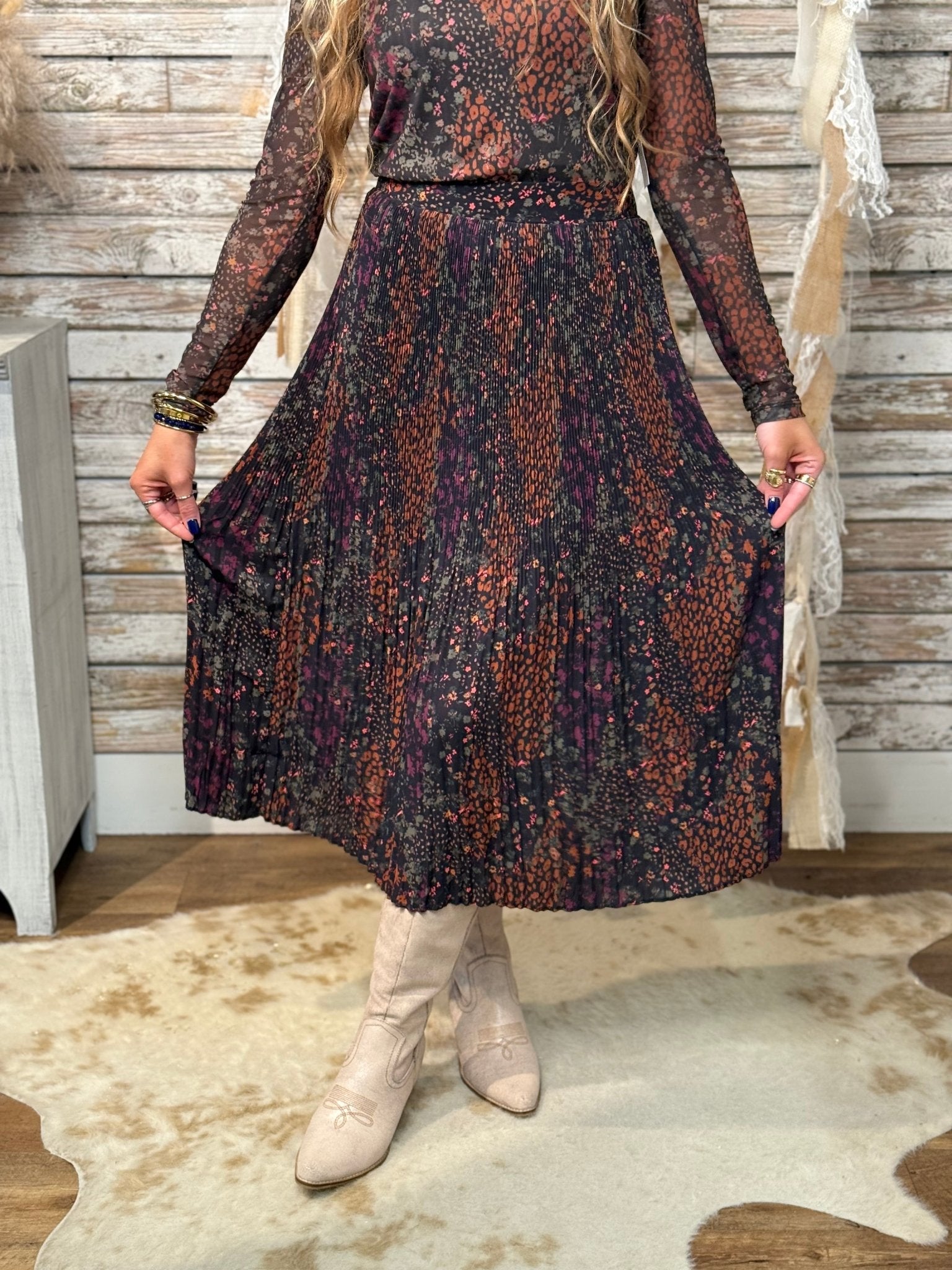 Autumn Drift Plissé Skirt - Mainstream Boutique