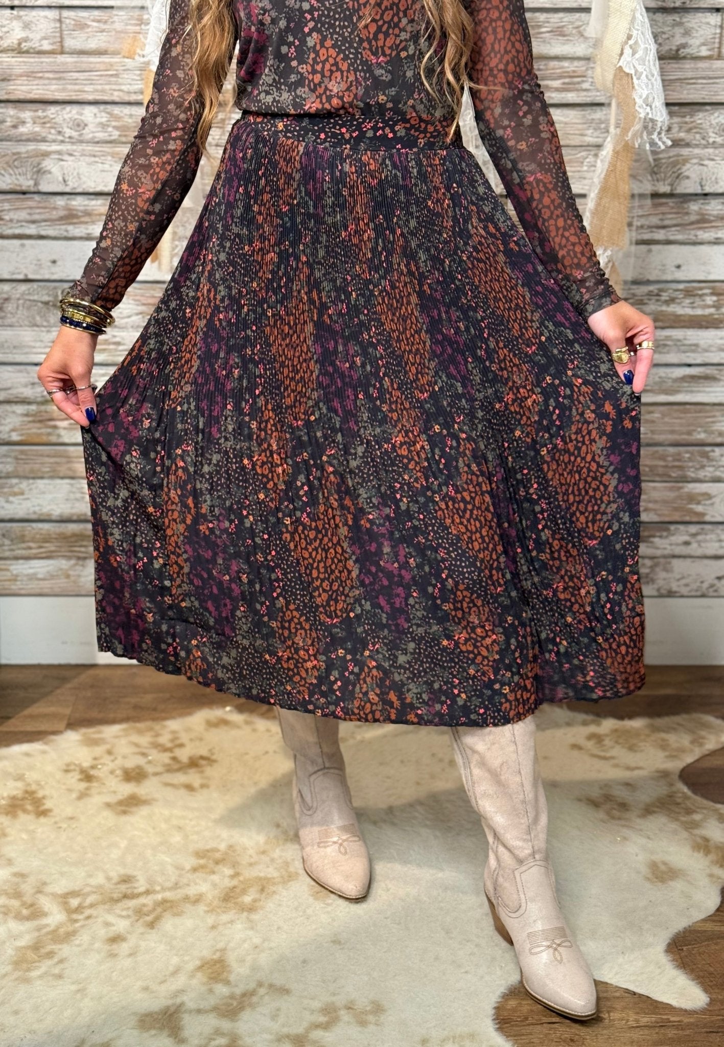 Autumn Drift Plissé Skirt - Mainstream Boutique