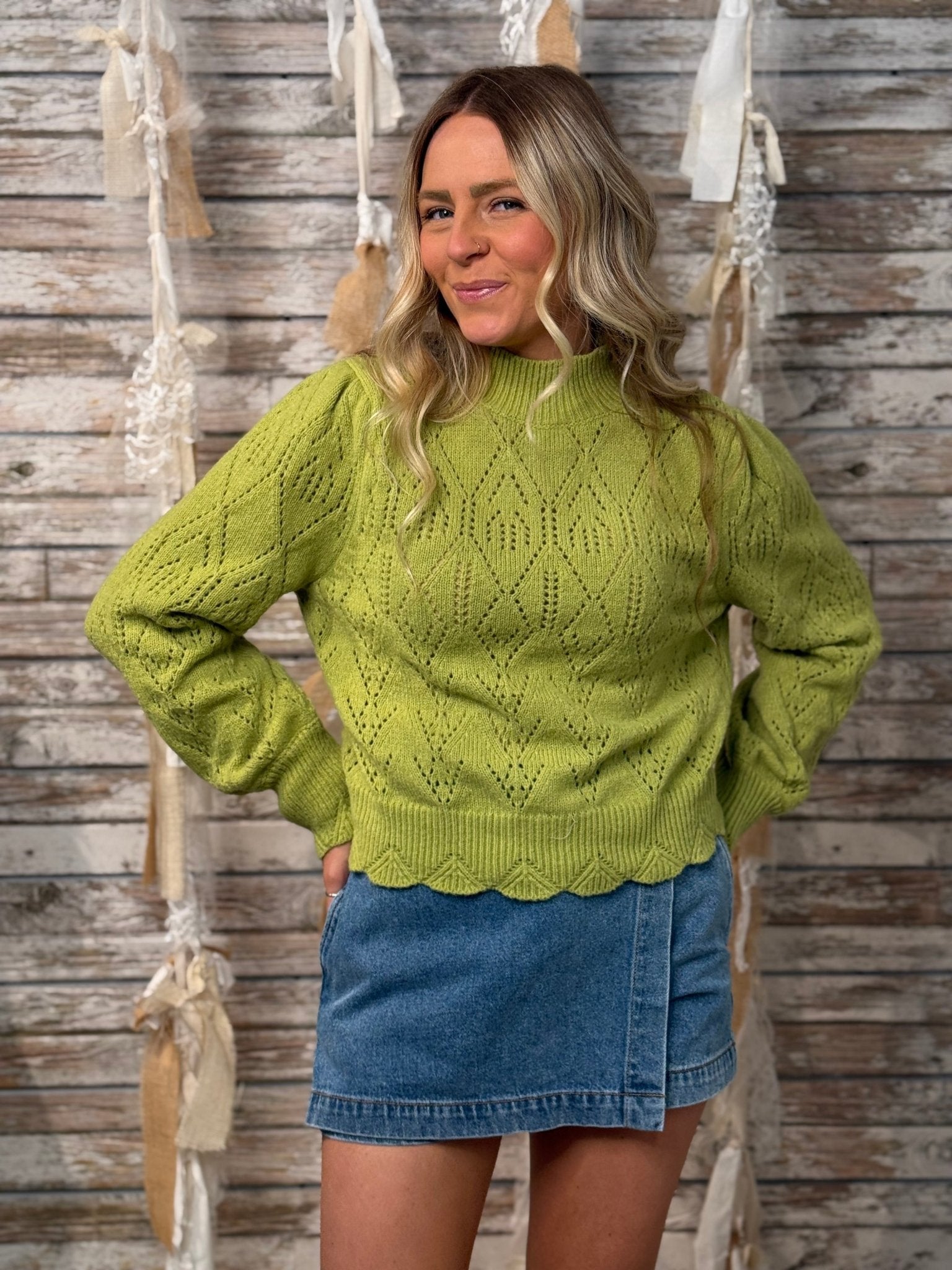Mac And Me Delicate Drape Pointelle Sweater - Mainstream Boutique