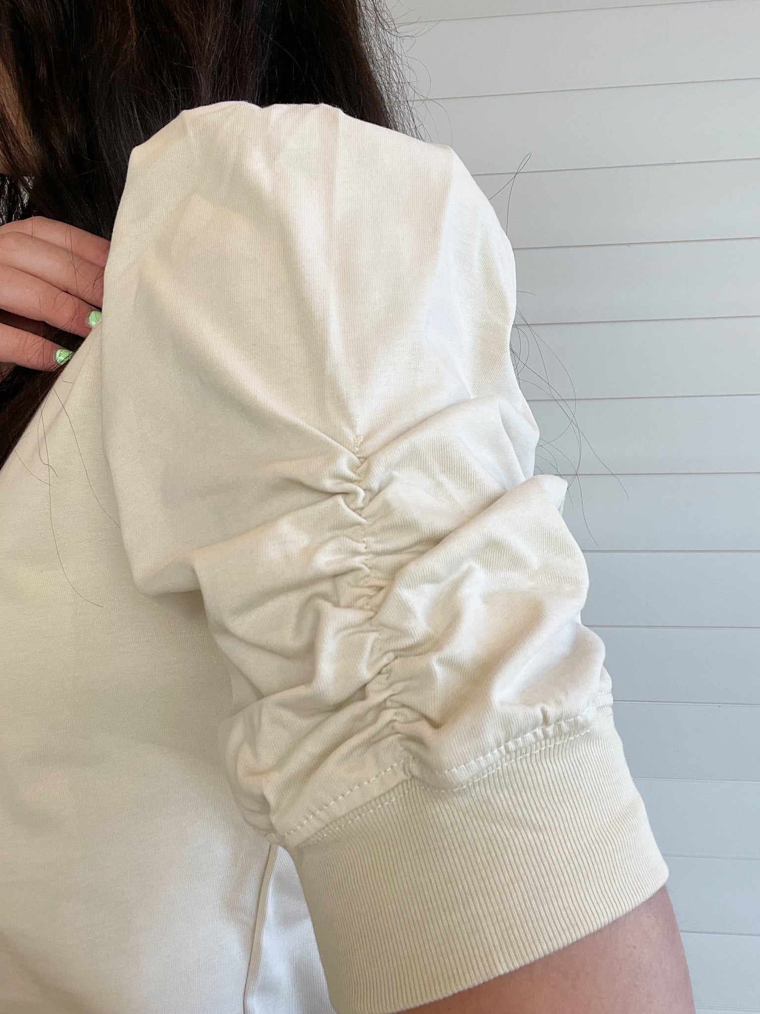 MM Crew Neck Ruched Elbow Sleeve Top (Packed S - XL 2221) - Mainstream Boutique