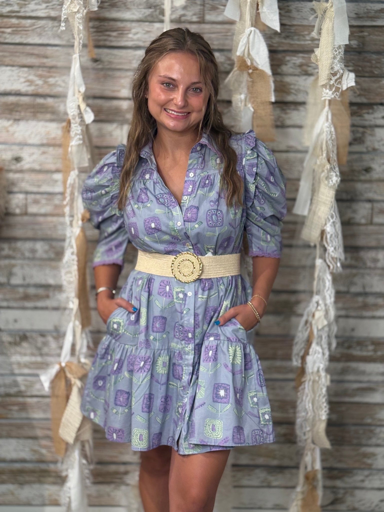 Lavender Bloom Puff Sleeve Dress - Mainstream Boutique