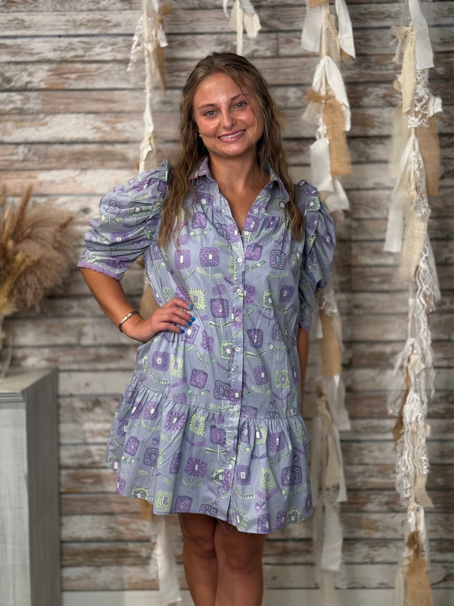 Lavender Bloom Puff Sleeve Dress - Mainstream Boutique