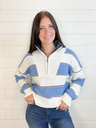 Striped Quarter Zip Color Block Sweater - Mainstream Boutique