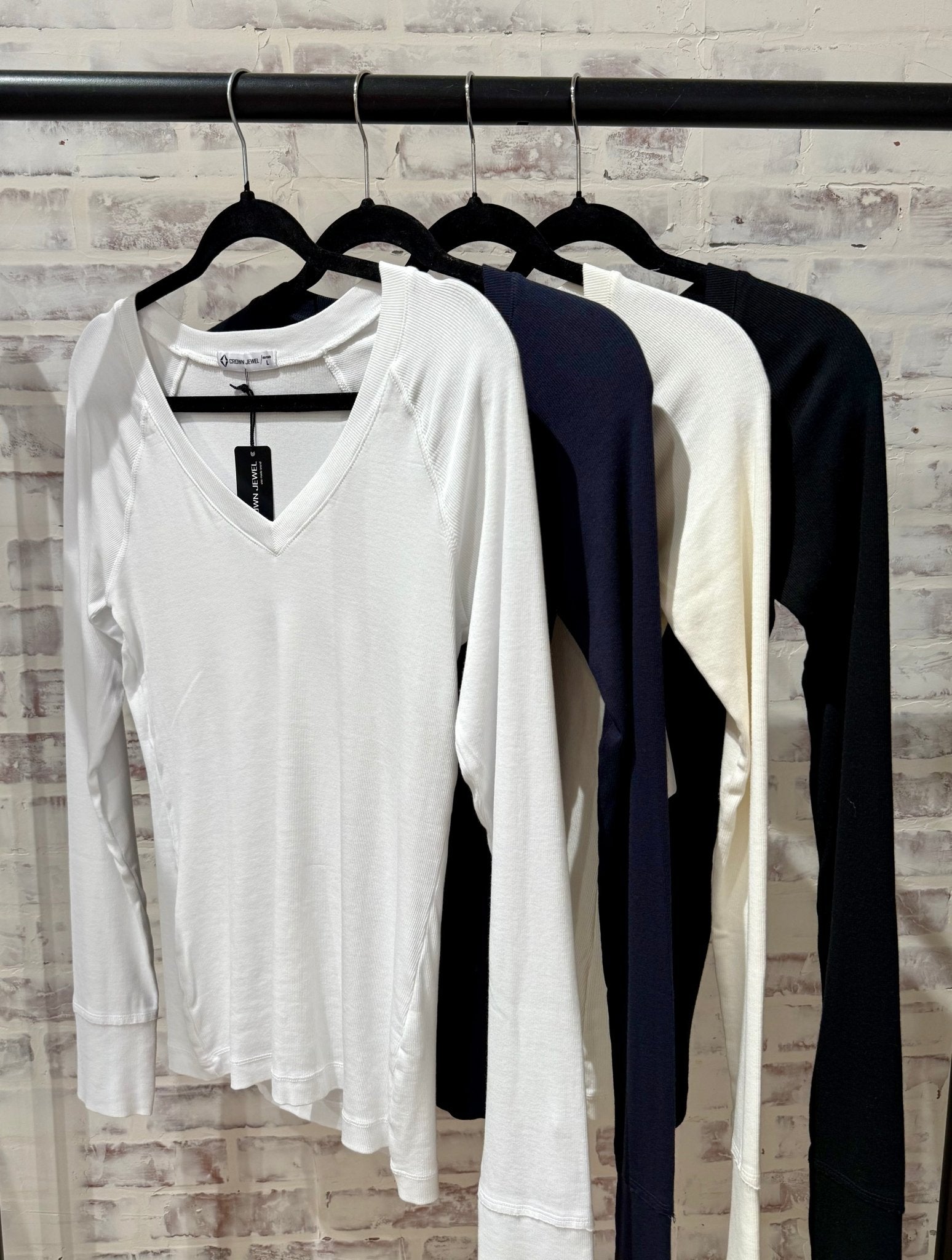 V - Neck Luxe Rib Long Sleeve Top - Mainstream Boutique
