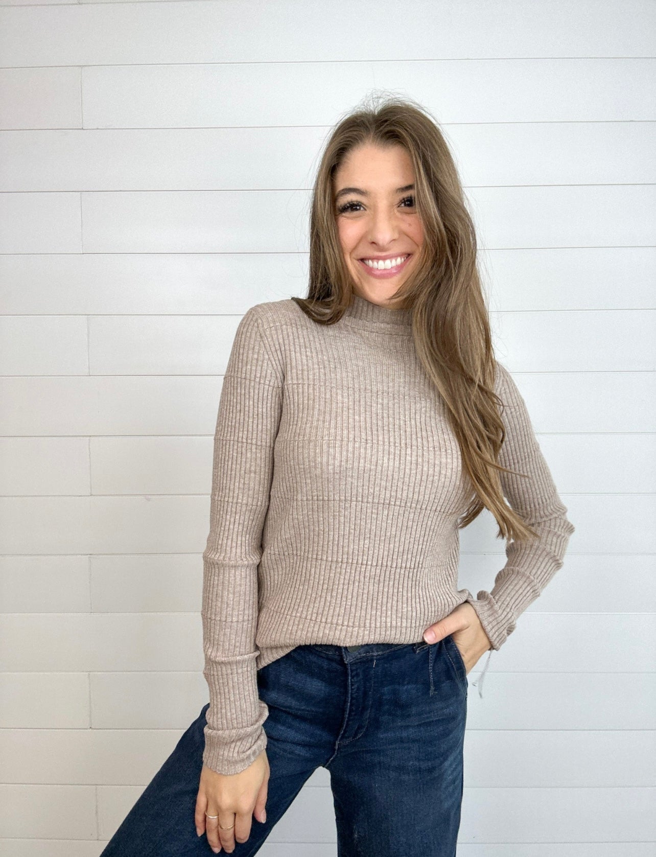 Ribbed Long Sleeve Mock Neck Sweater - Mainstream Boutique