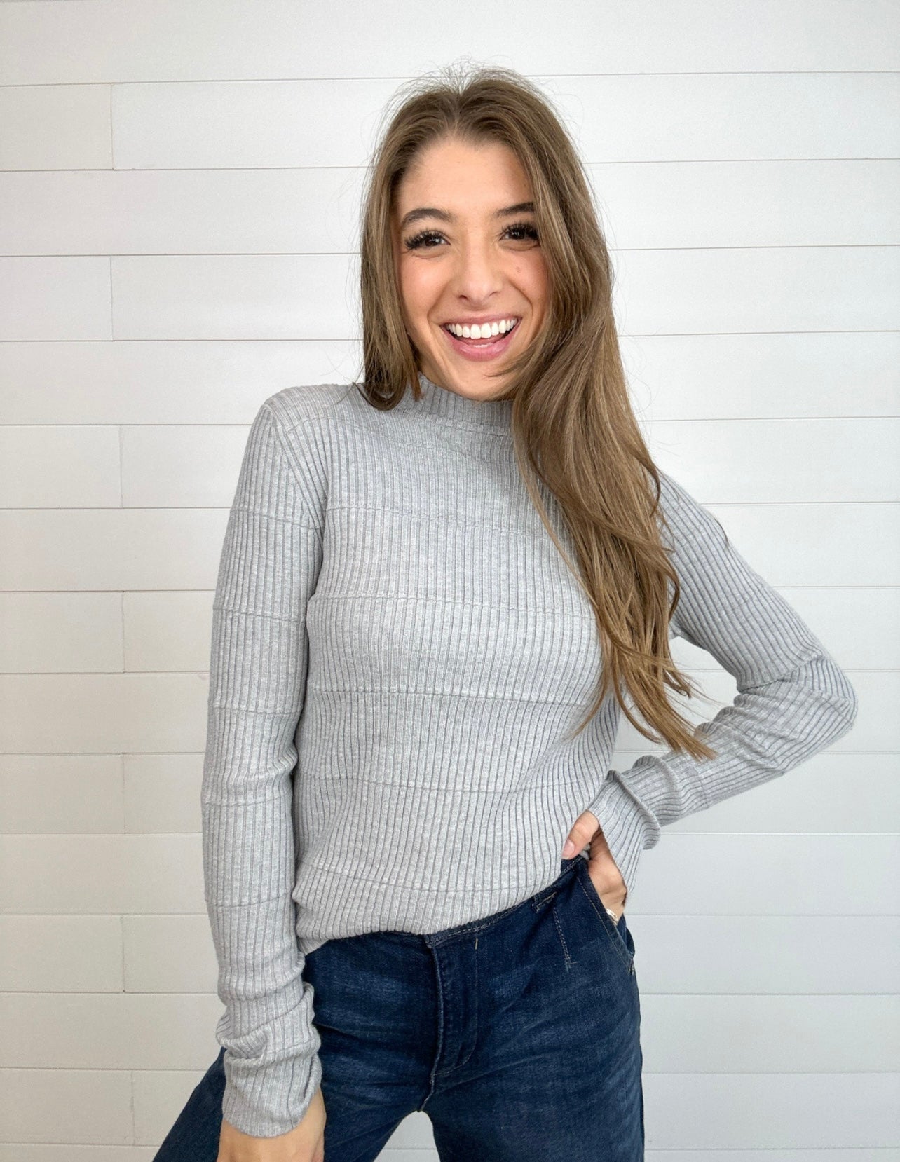 Ribbed Long Sleeve Mock Neck Sweater - Mainstream Boutique