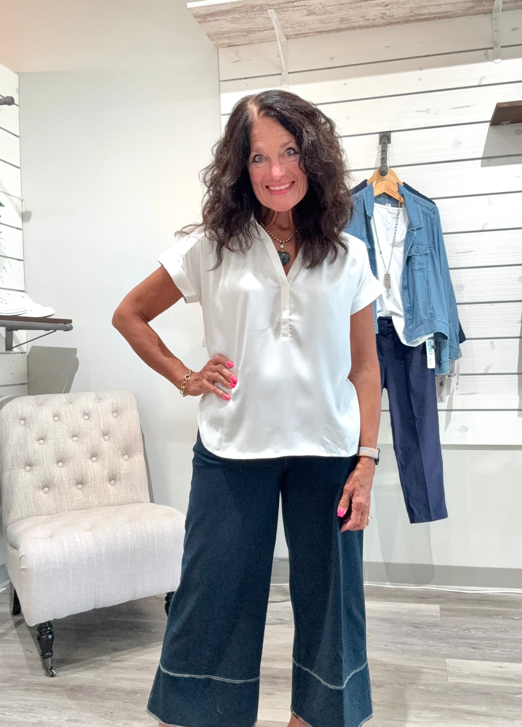 Amaya Pull On Top Satin Front Stretchy Back