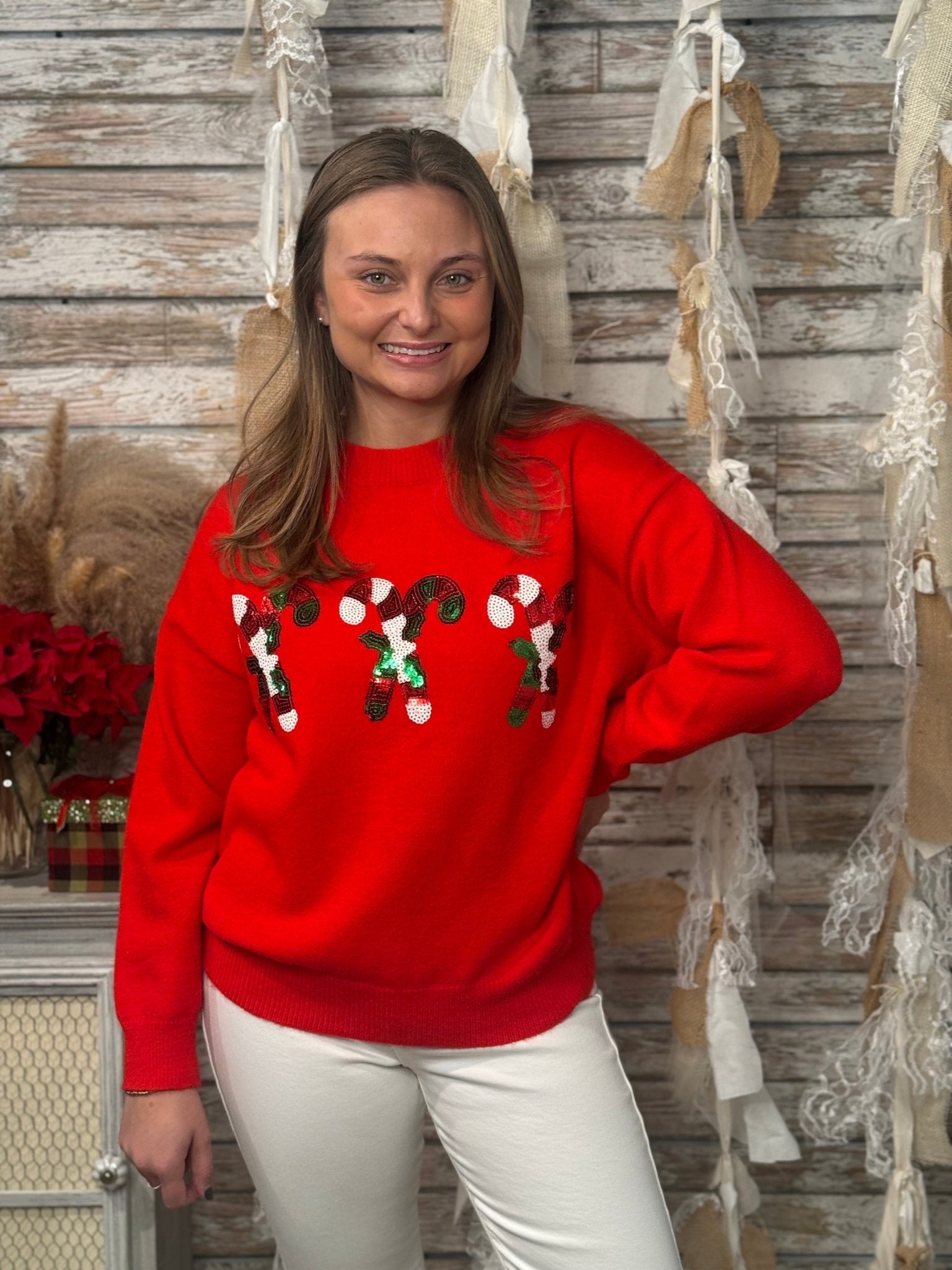 Candy Cane Sequin Sweater - Mainstream Boutique