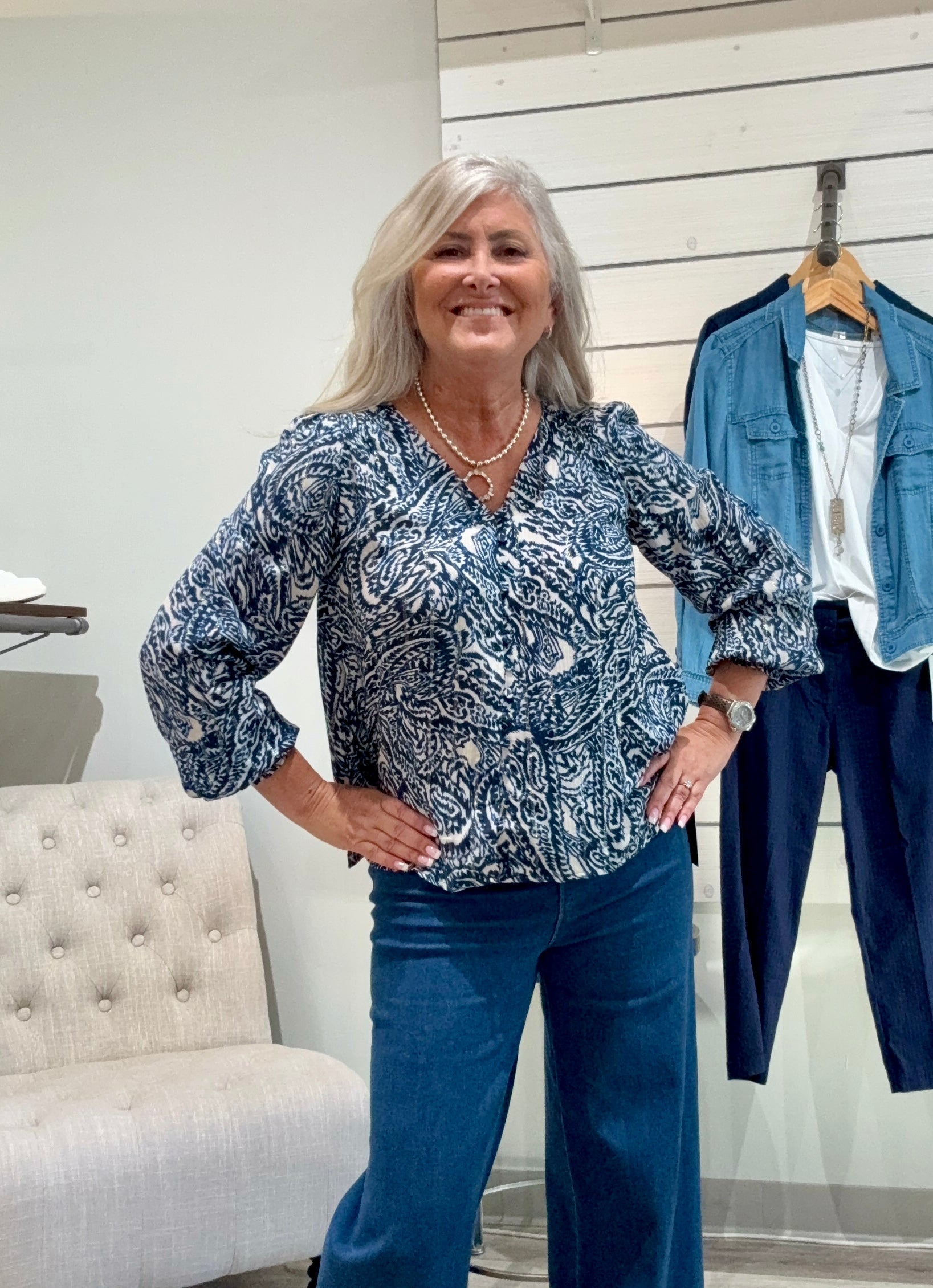 All Over Paisley Smock Detail Blouse