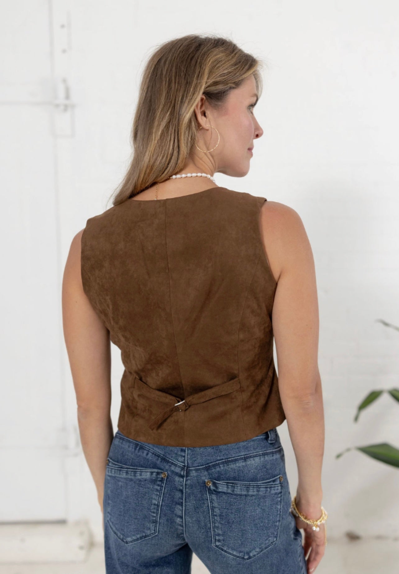 Faux Suede 6 - Button Vest - Mainstream Boutique