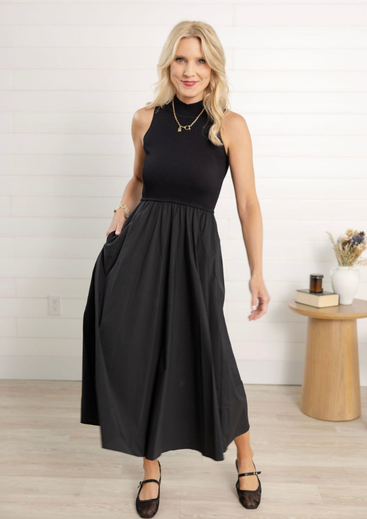 Maxi Mock Neck Sleeveless Dress - Mainstream Boutique