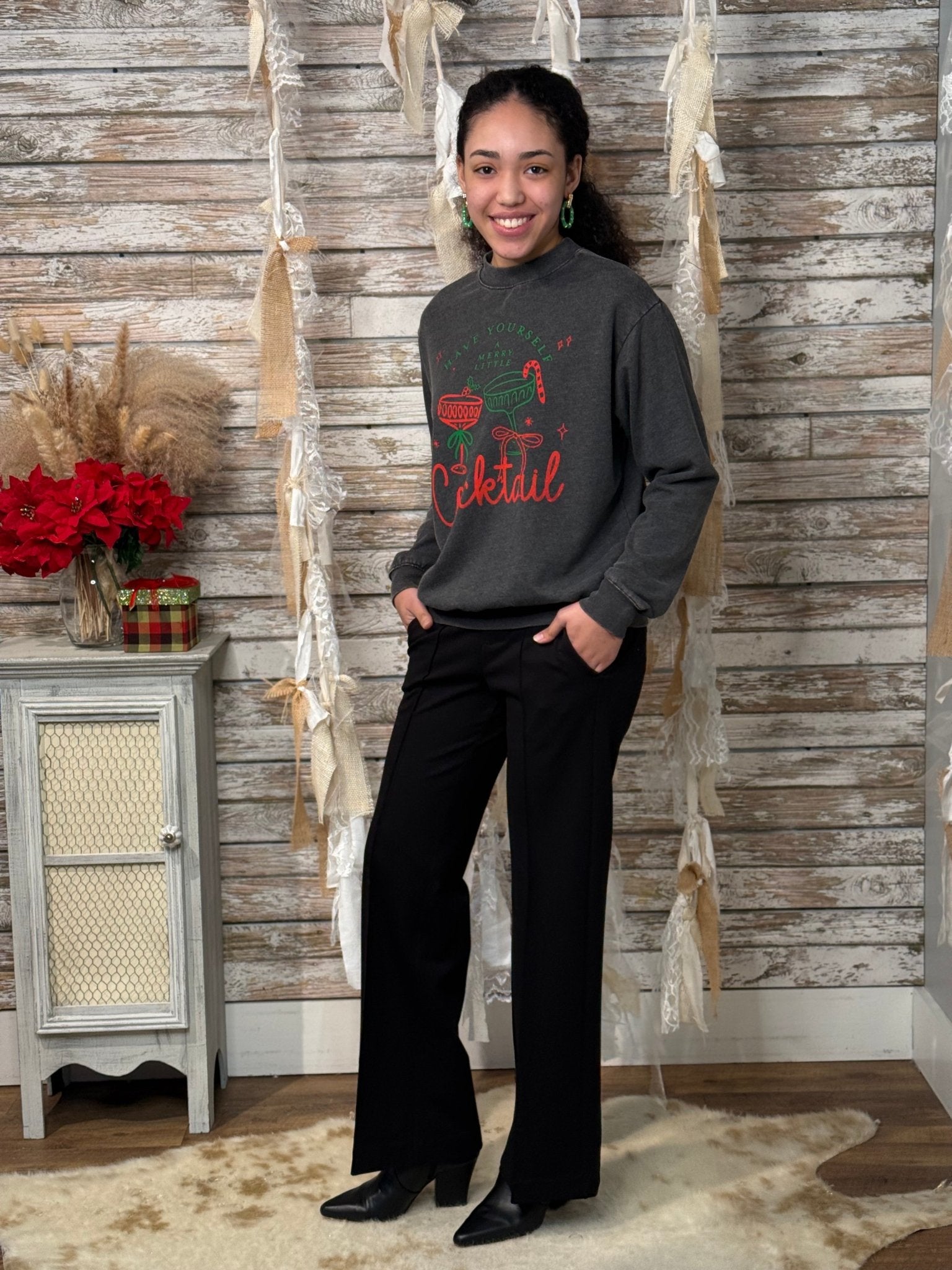 Merry Little Cocktail Mineral Wash Holiday Sweatshirt - Mainstream Boutique