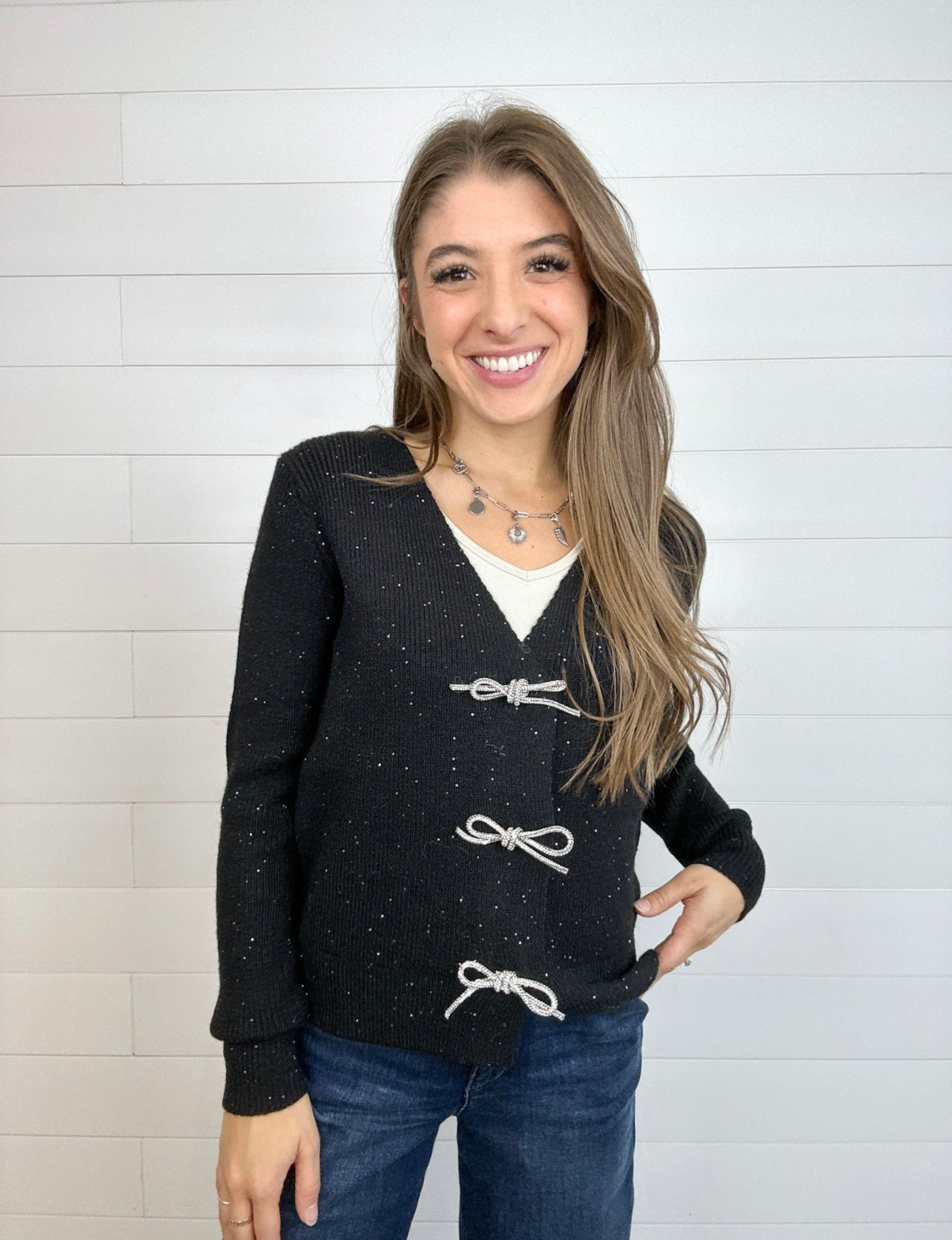 Mira Sparkling Bow Front Cardigan - Mainstream Boutique