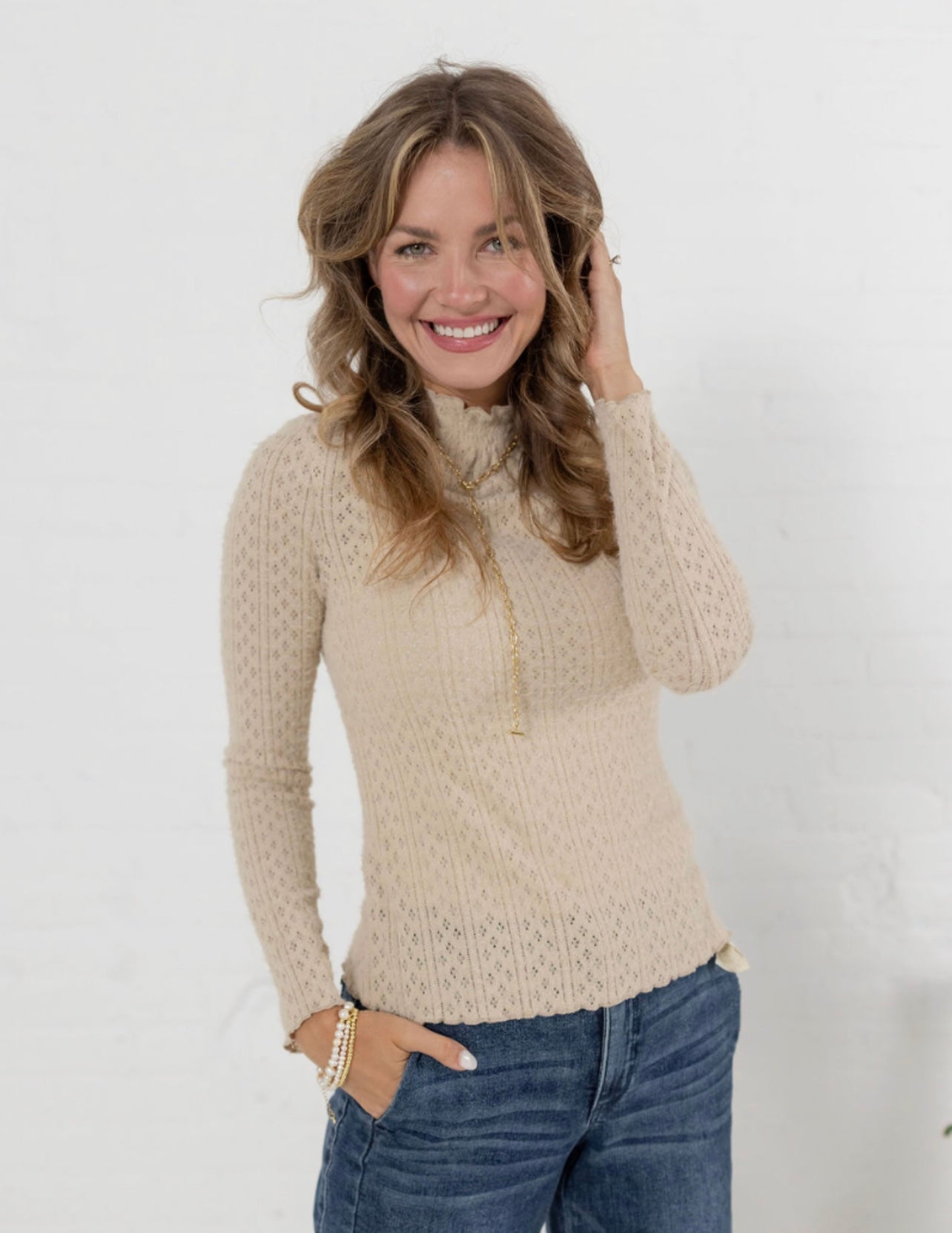 Diamond Eyelet Lettuce Edge Top - Mainstream Boutique