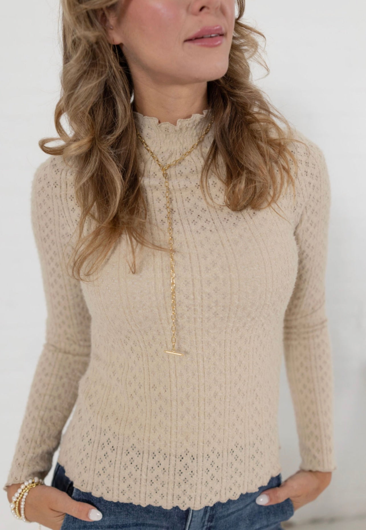 Diamond Eyelet Lettuce Edge Top - Mainstream Boutique