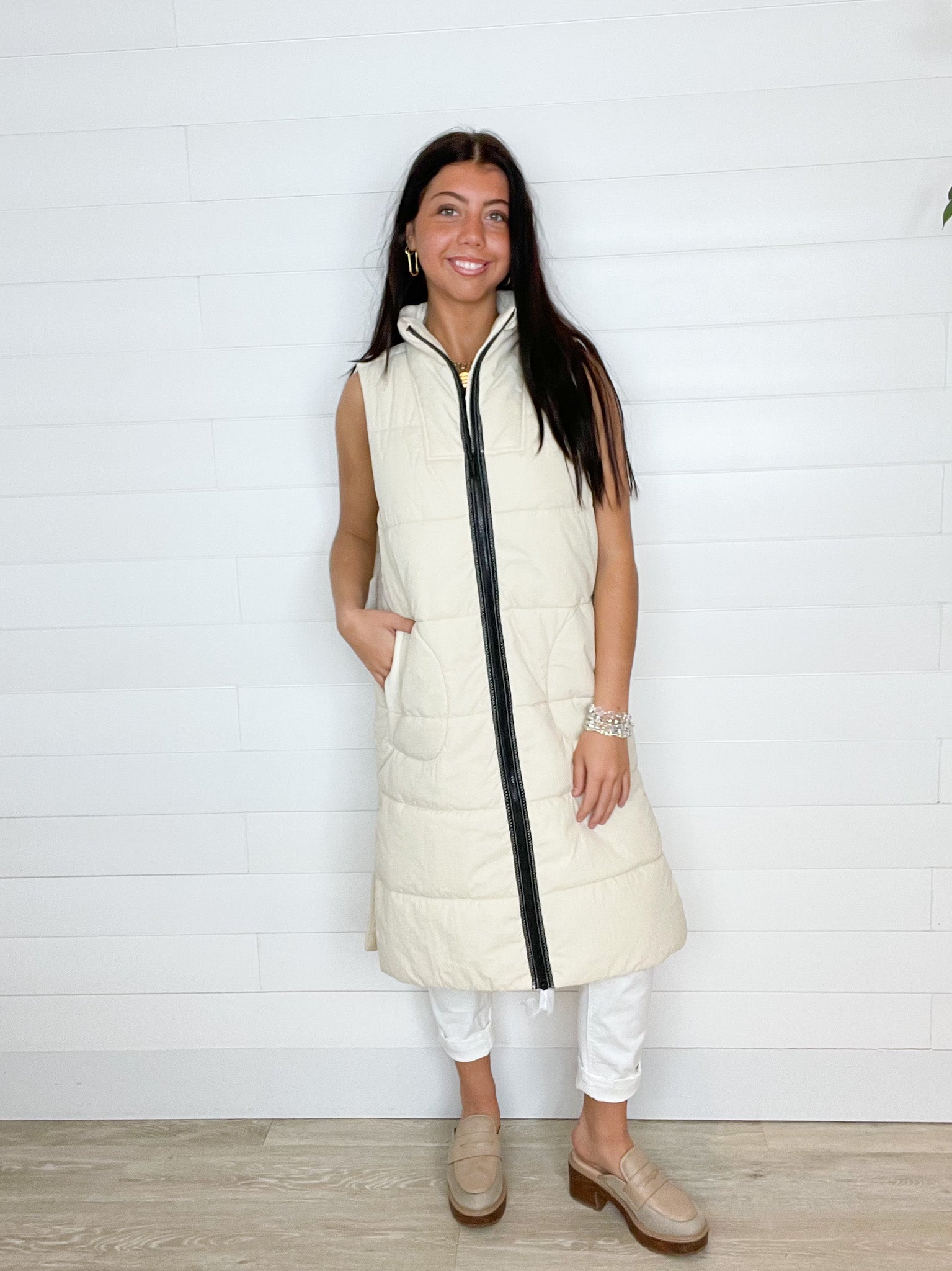 MB Contrast Zipper Quilted Vest - Mainstream Boutique