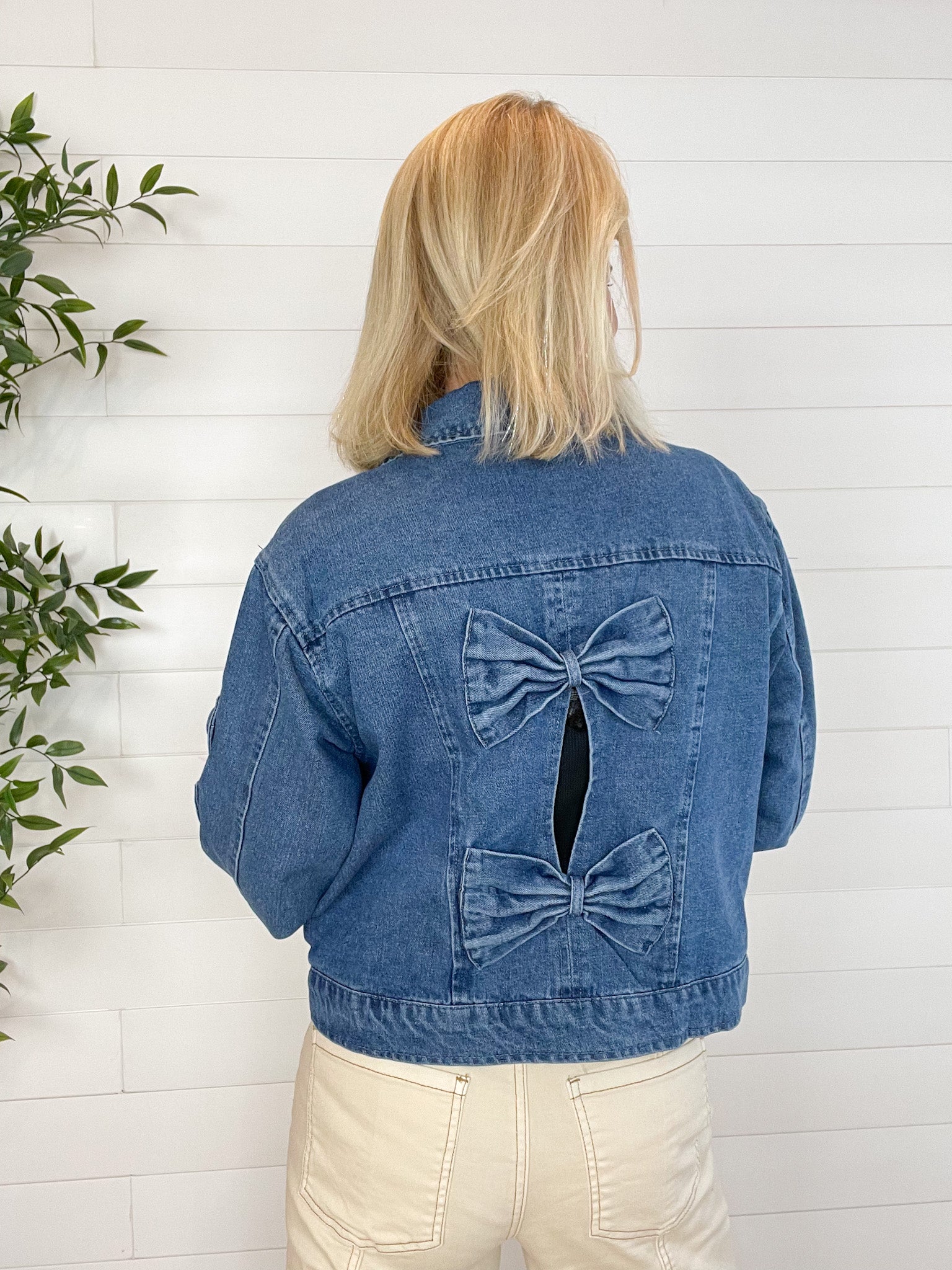 Cropped Bow Denim Jacket - Mainstream Boutique