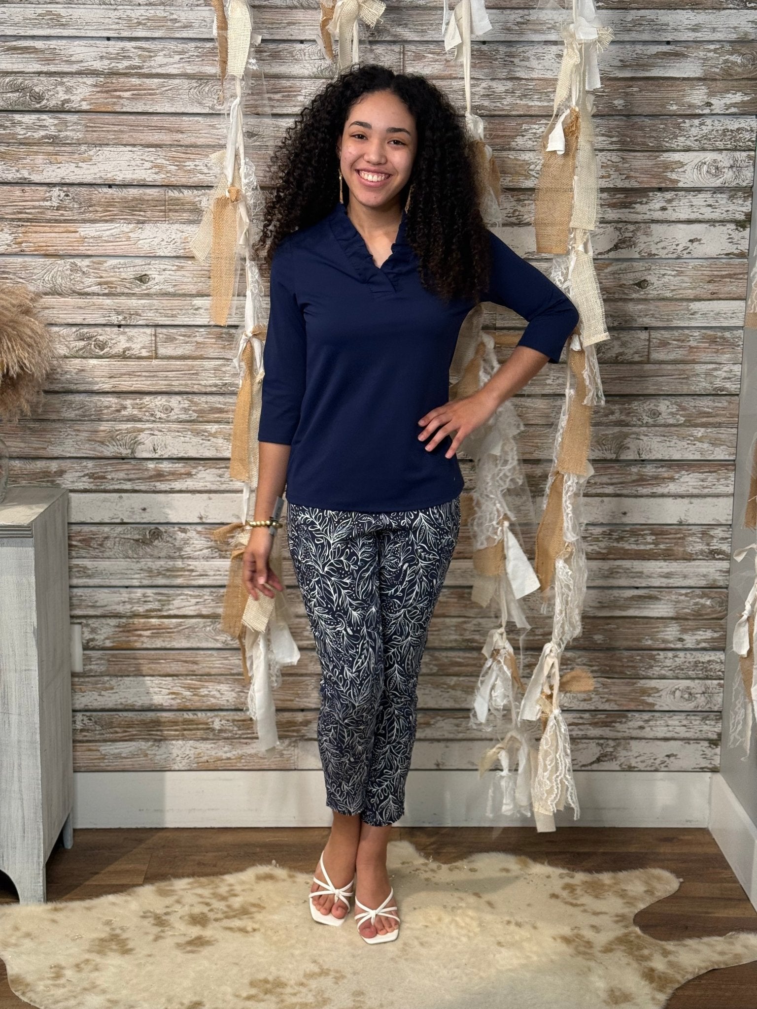 Midnight Ruffle Notch Top - Mainstream Boutique