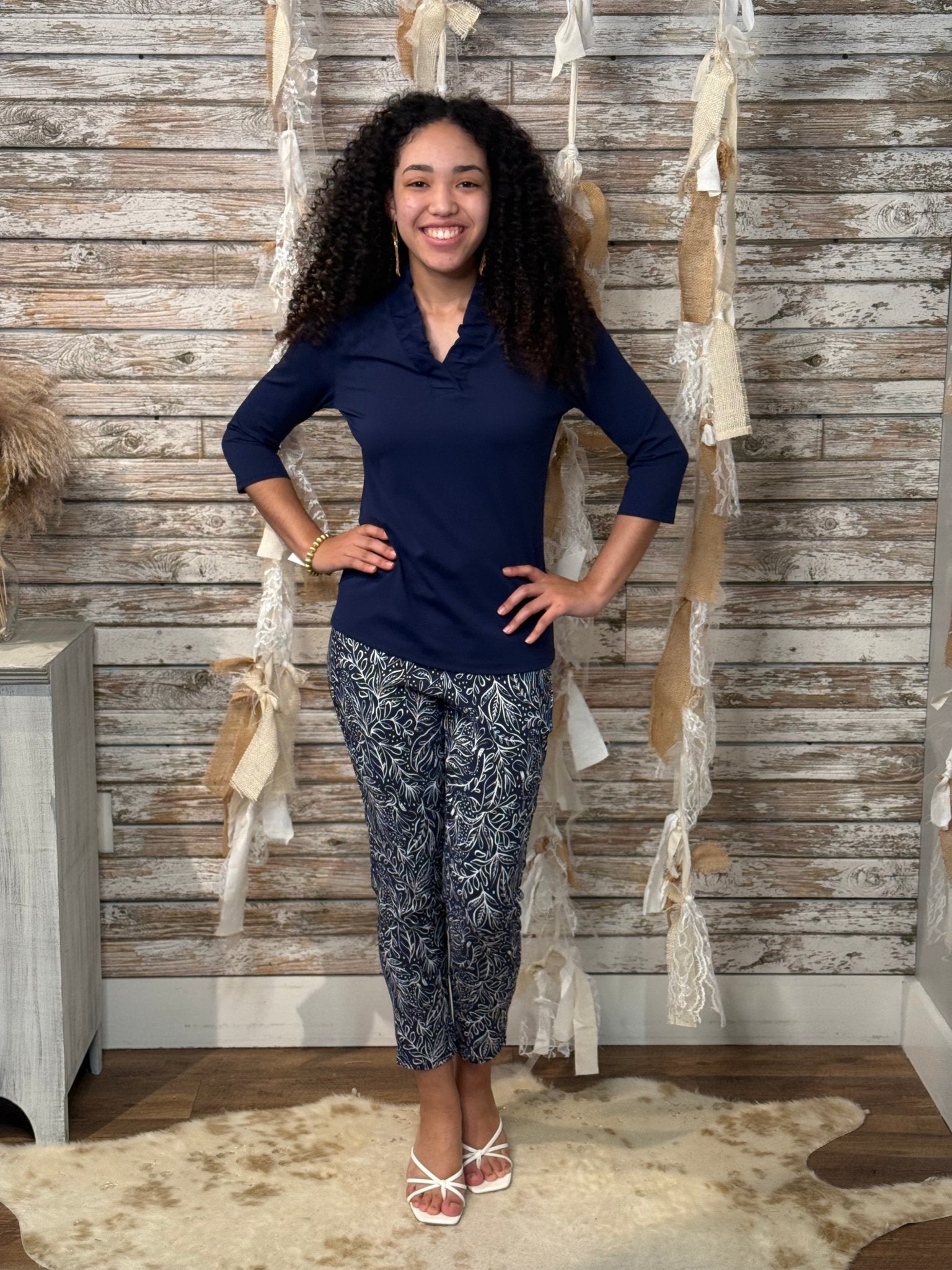 Midnight Ruffle Notch Top - Mainstream Boutique