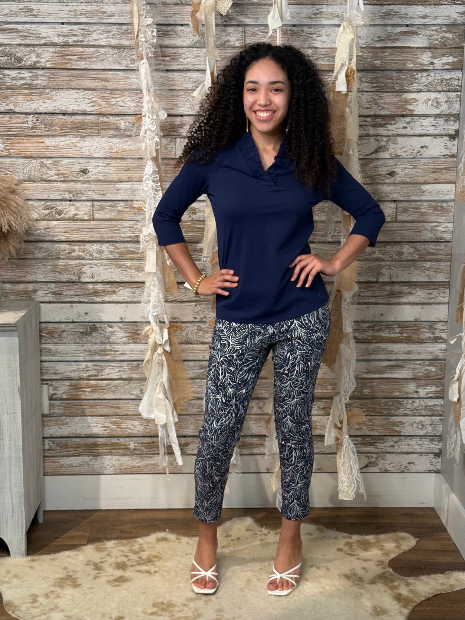 Midnight Ruffle Notch Top - Mainstream Boutique