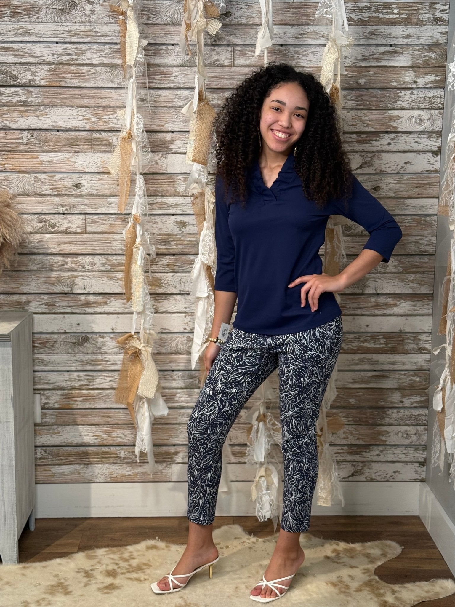 Midnight Ruffle Notch Top - Mainstream Boutique