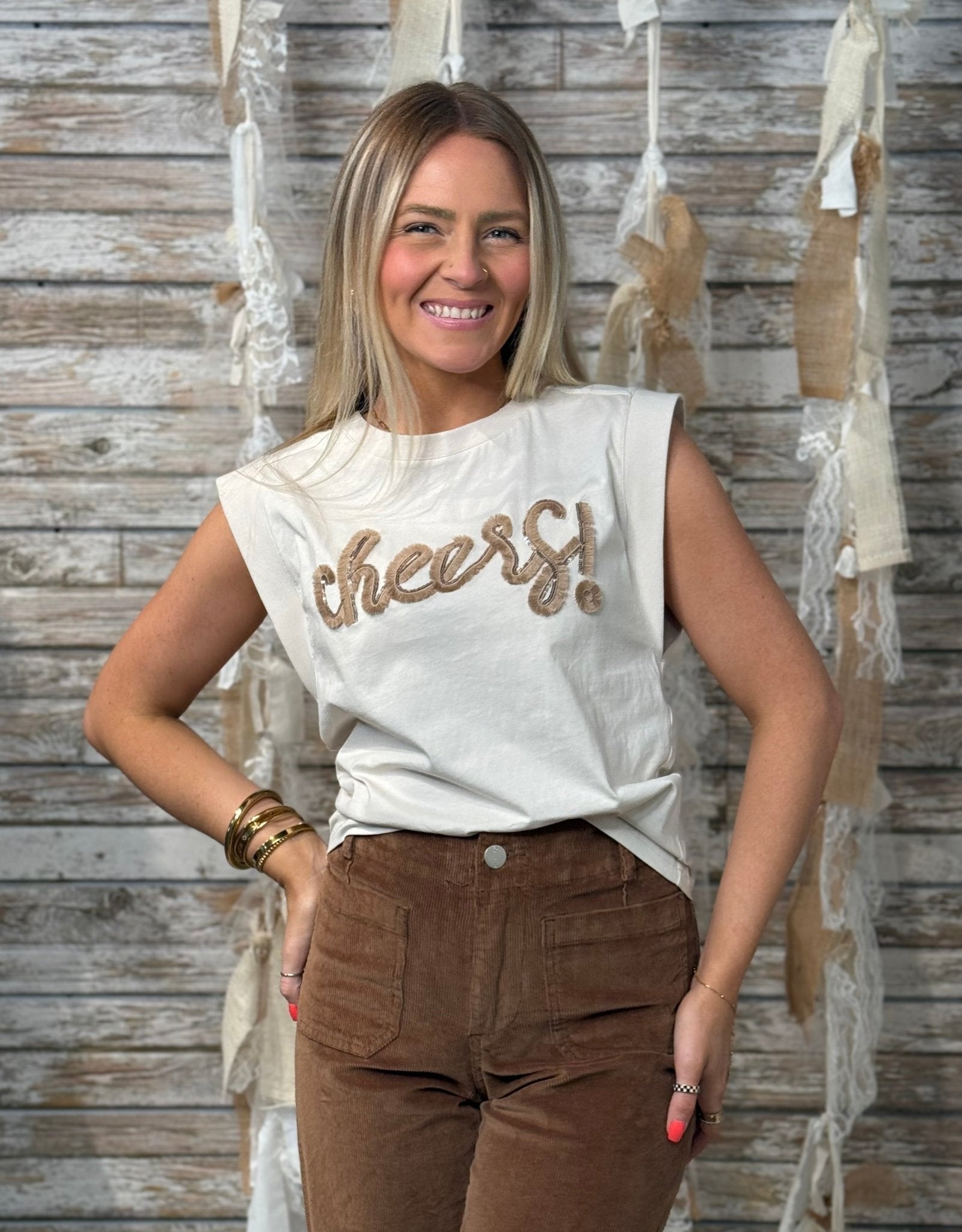 Cheers! Embroidered Graphic Tee - Mainstream Boutique