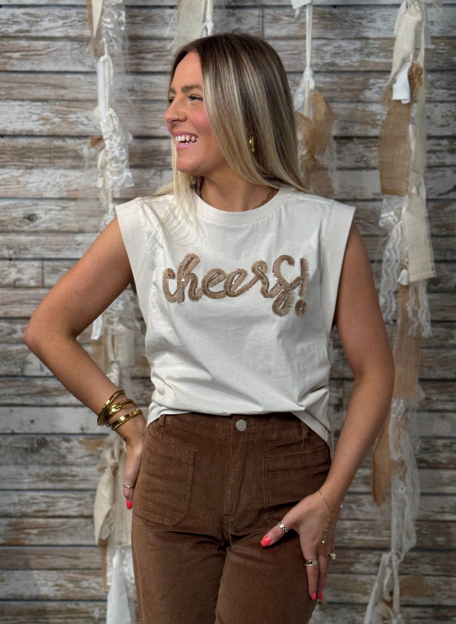 Cheers! Embroidered Graphic Tee - Mainstream Boutique
