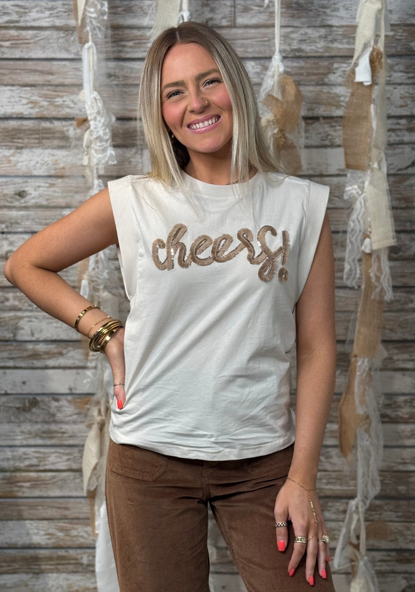 Cheers! Embroidered Graphic Tee - Mainstream Boutique