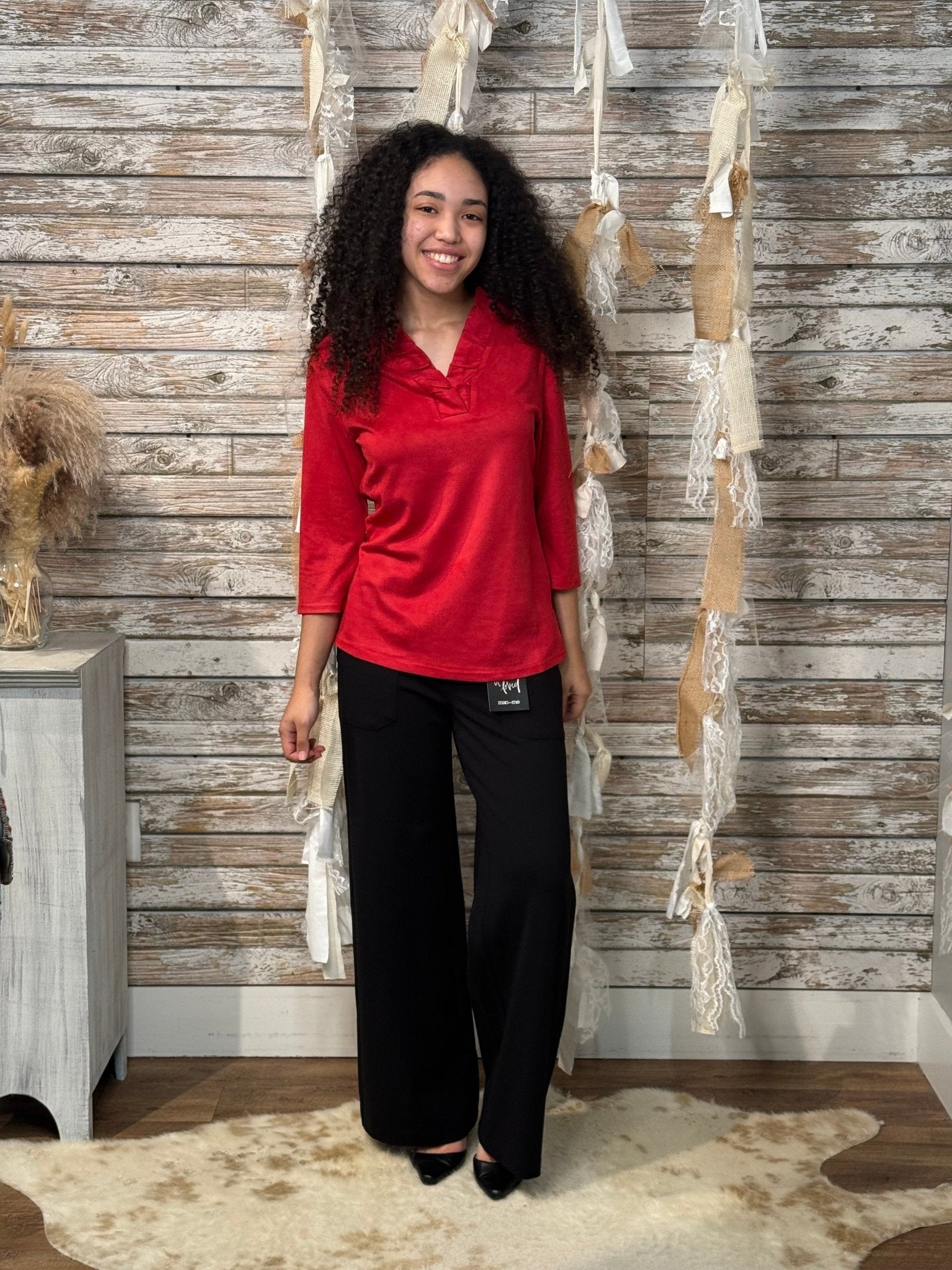 Scarlet Ruffle Notch Top - Mainstream Boutique