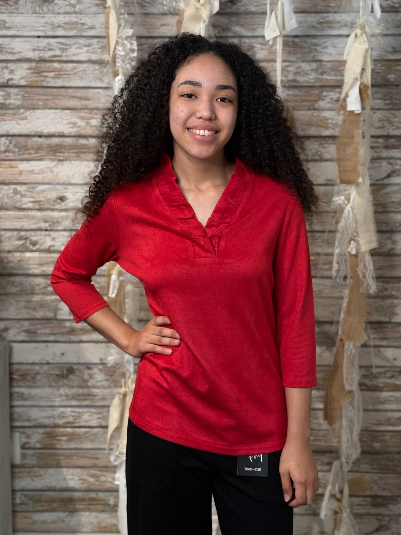 Scarlet Ruffle Notch Top - Mainstream Boutique