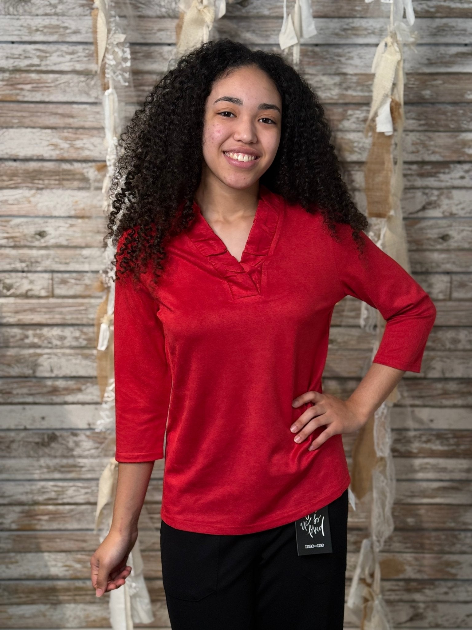 Scarlet Ruffle Notch Top - Mainstream Boutique