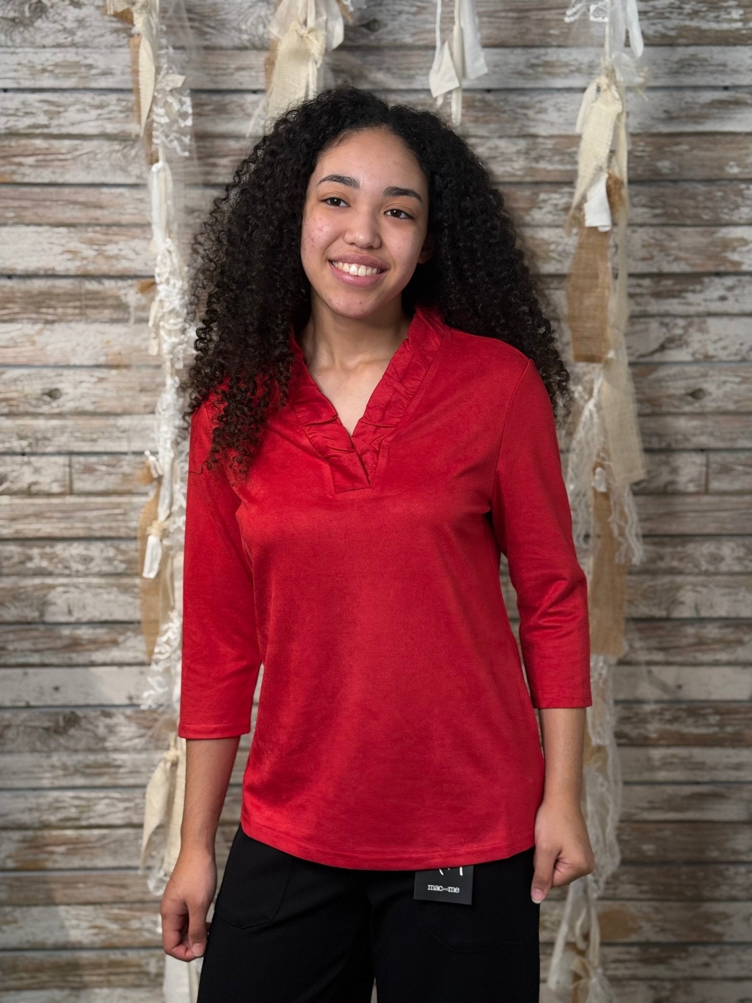 Scarlet Ruffle Notch Top - Mainstream Boutique