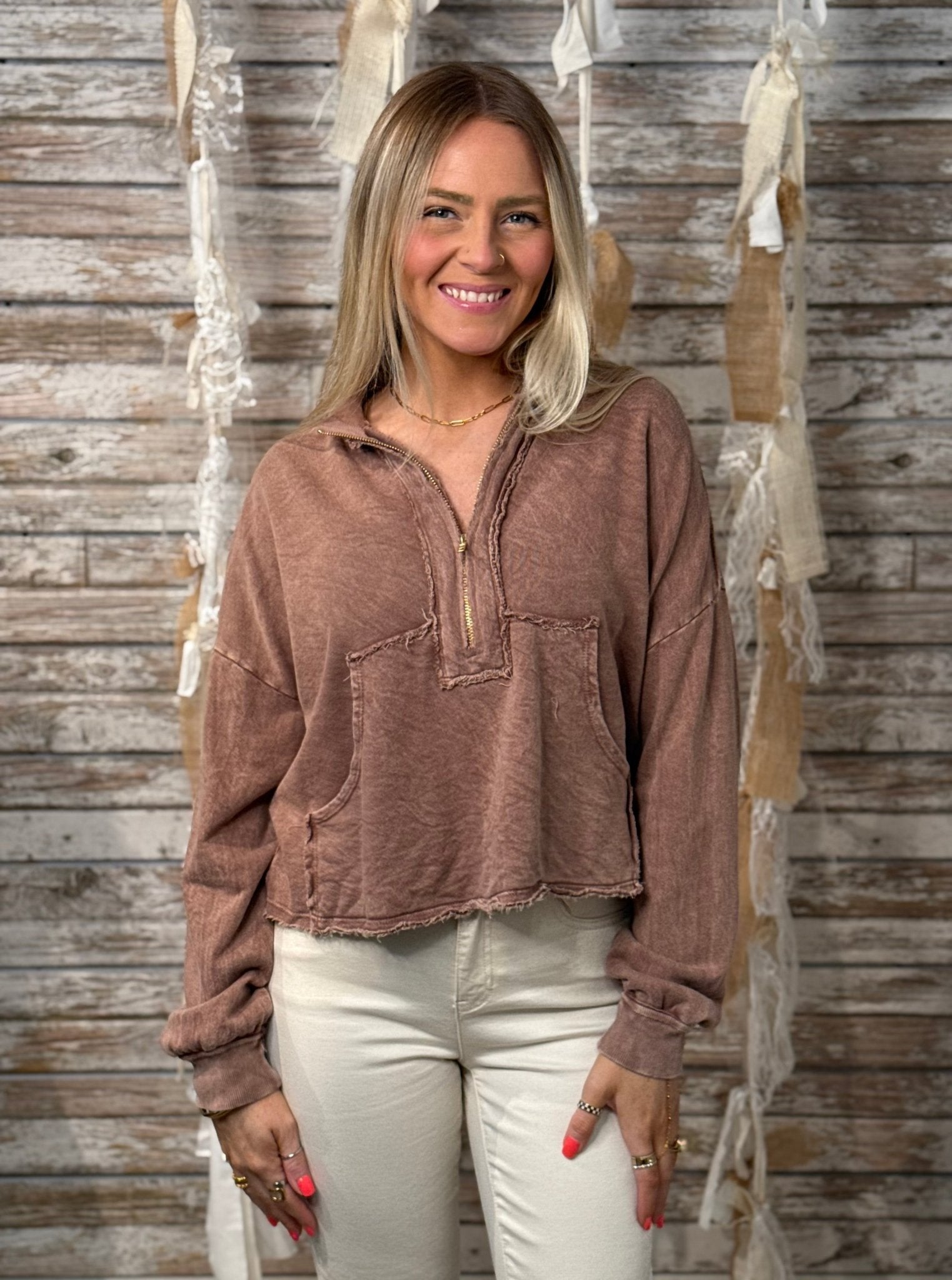 Driftwood Mineral Wash Half Zip - Mainstream Boutique