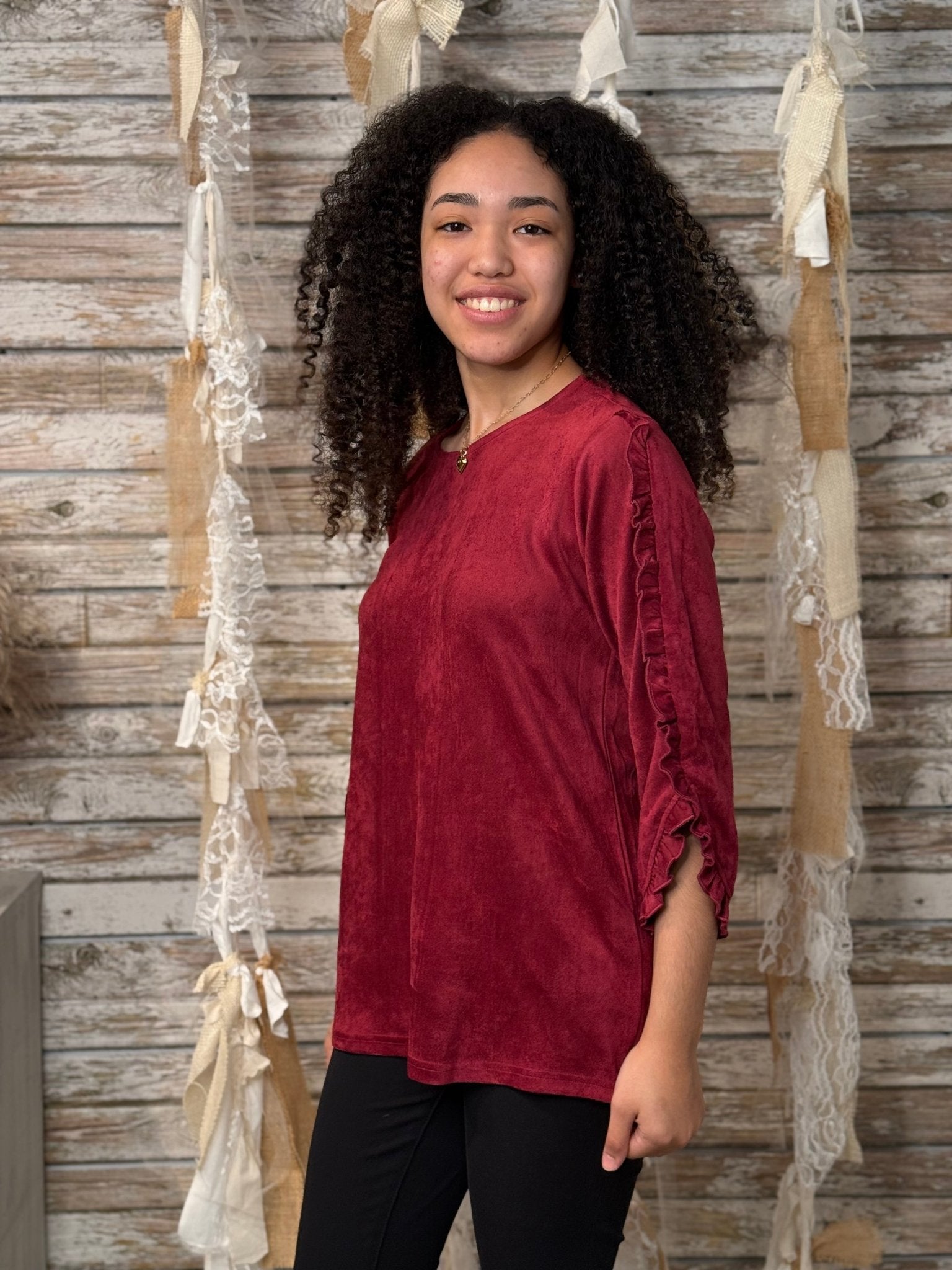 The Arabella Stretch Suede Top - Mainstream Boutique