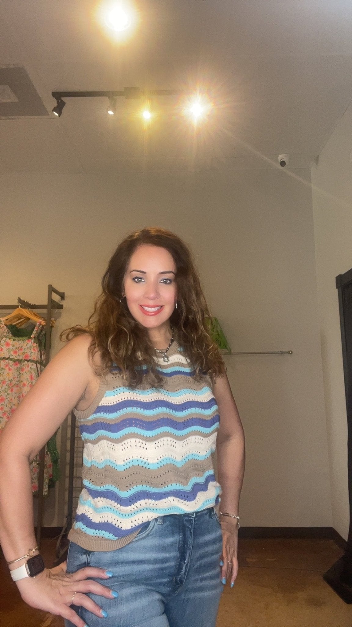 Round Neck Wavy Stripe Stitch Sweater Tank - Mainstream Boutique