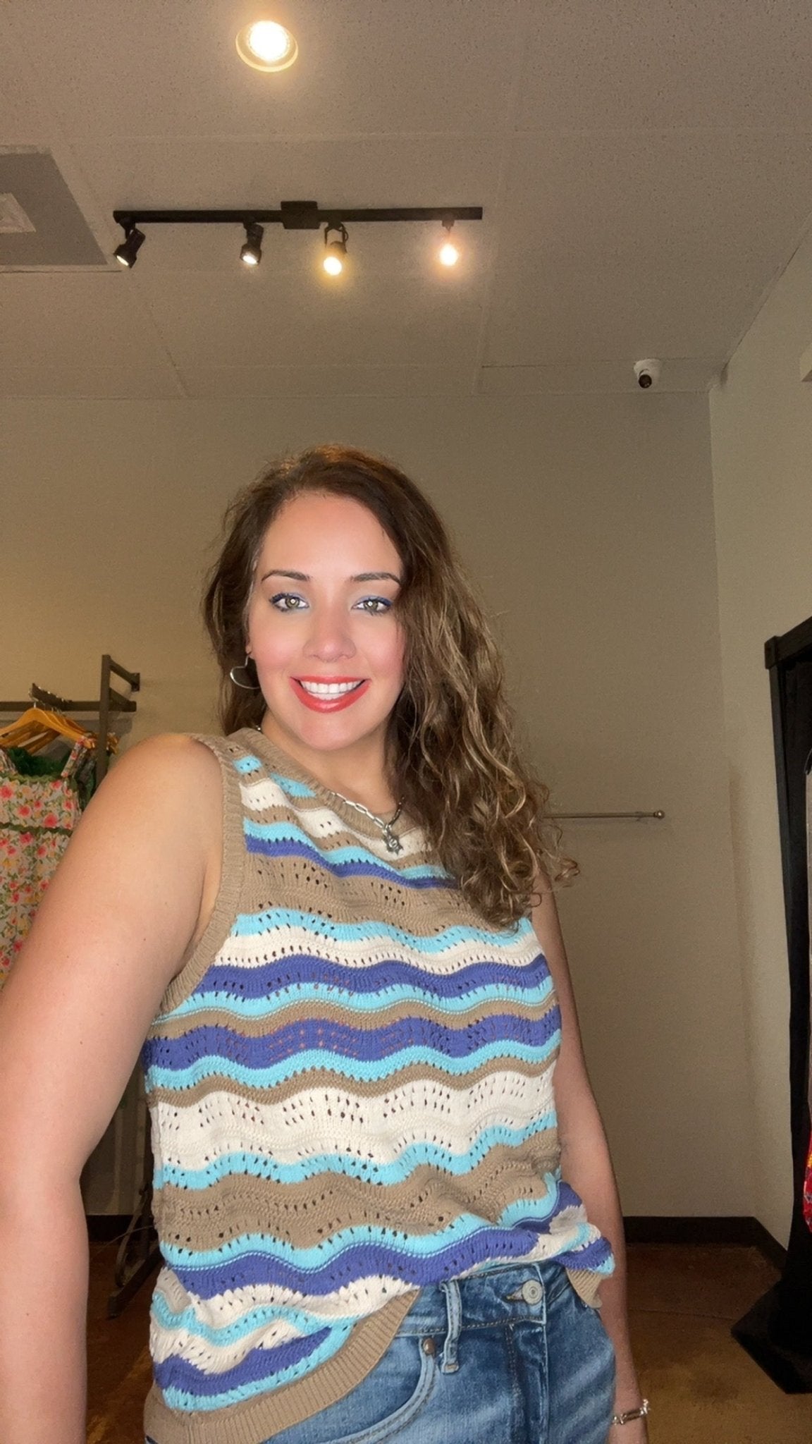 Round Neck Wavy Stripe Stitch Sweater Tank - Mainstream Boutique